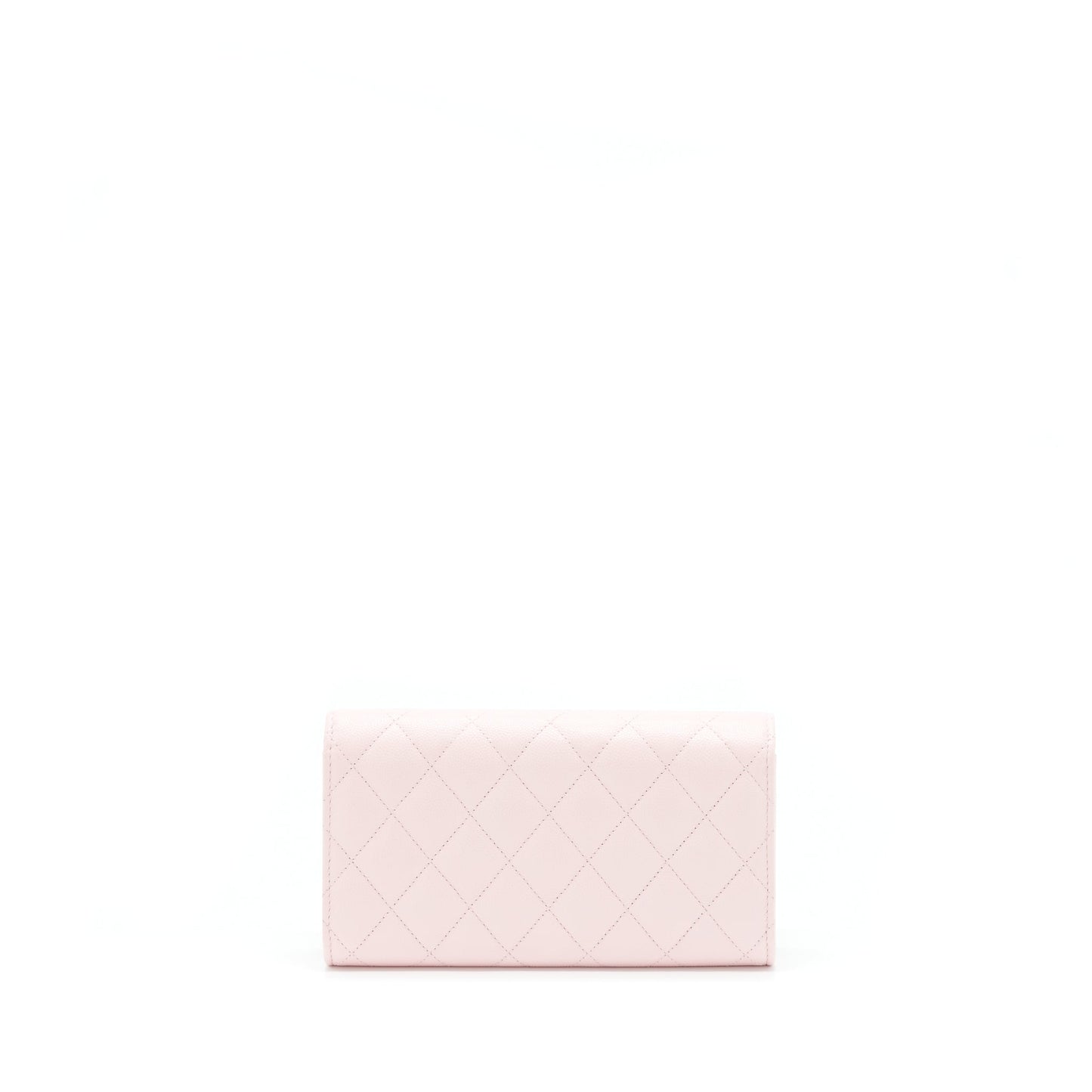 Chanel 22S detailed logo flap long wallet caviar light pink with L