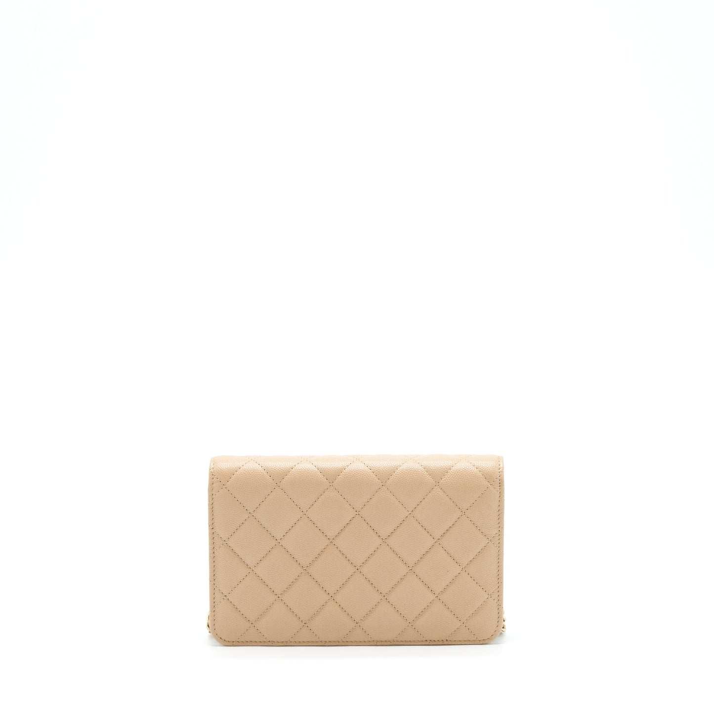 Chanel 22S detailed Logo Wallet on chain Caviar Dark beige with L