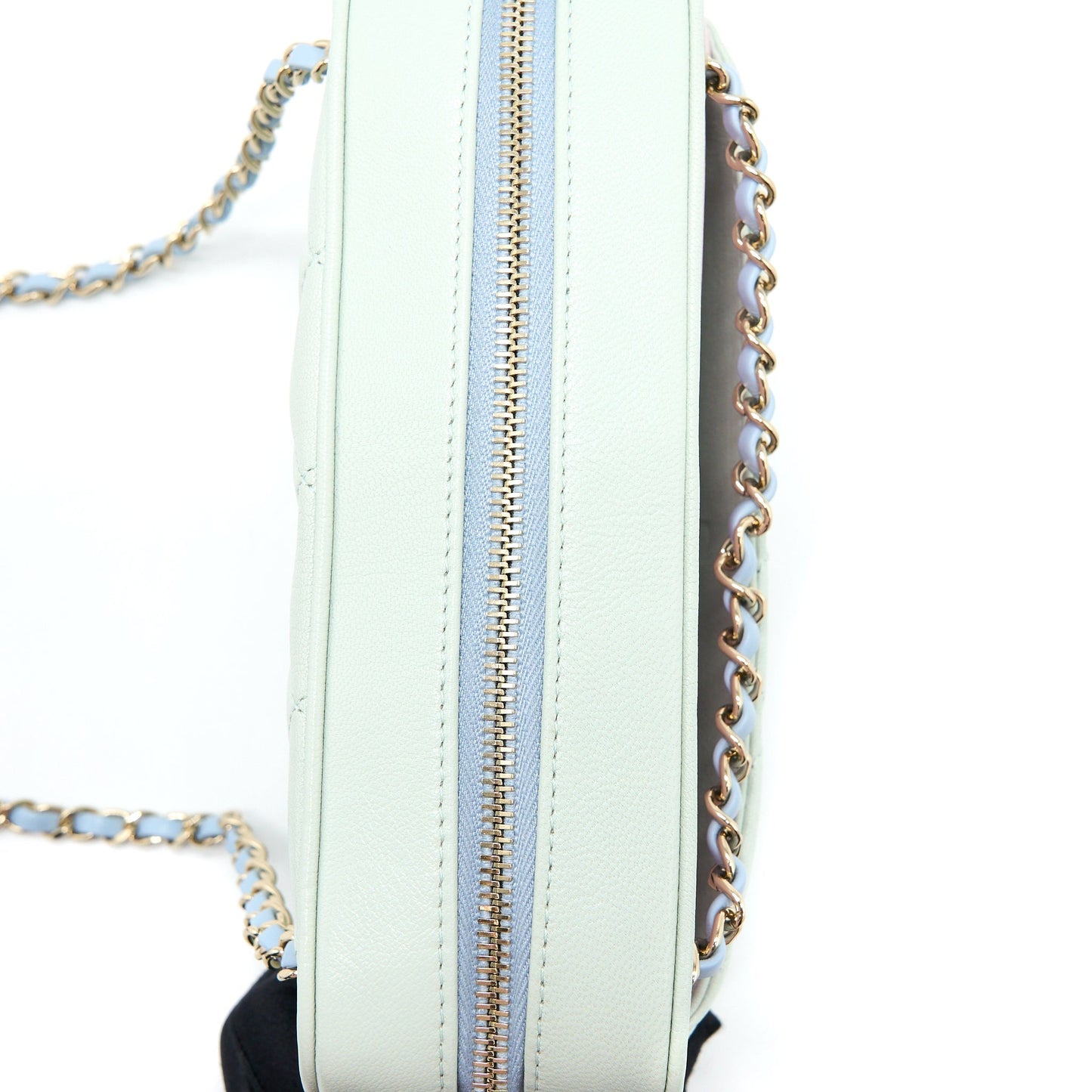 Chanel Small Camera Case Tricolour Goatskin Green Blue Pink L
