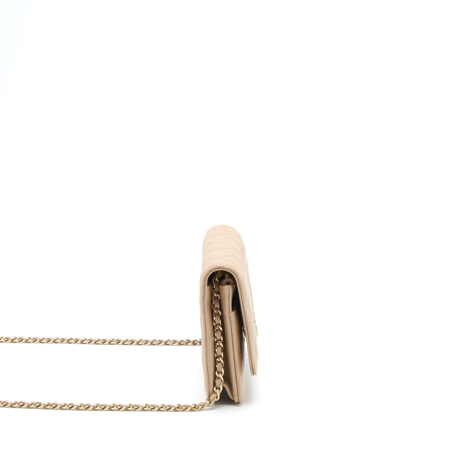 Chanel 22S detailed Logo Wallet on chain Caviar Dark beige with L