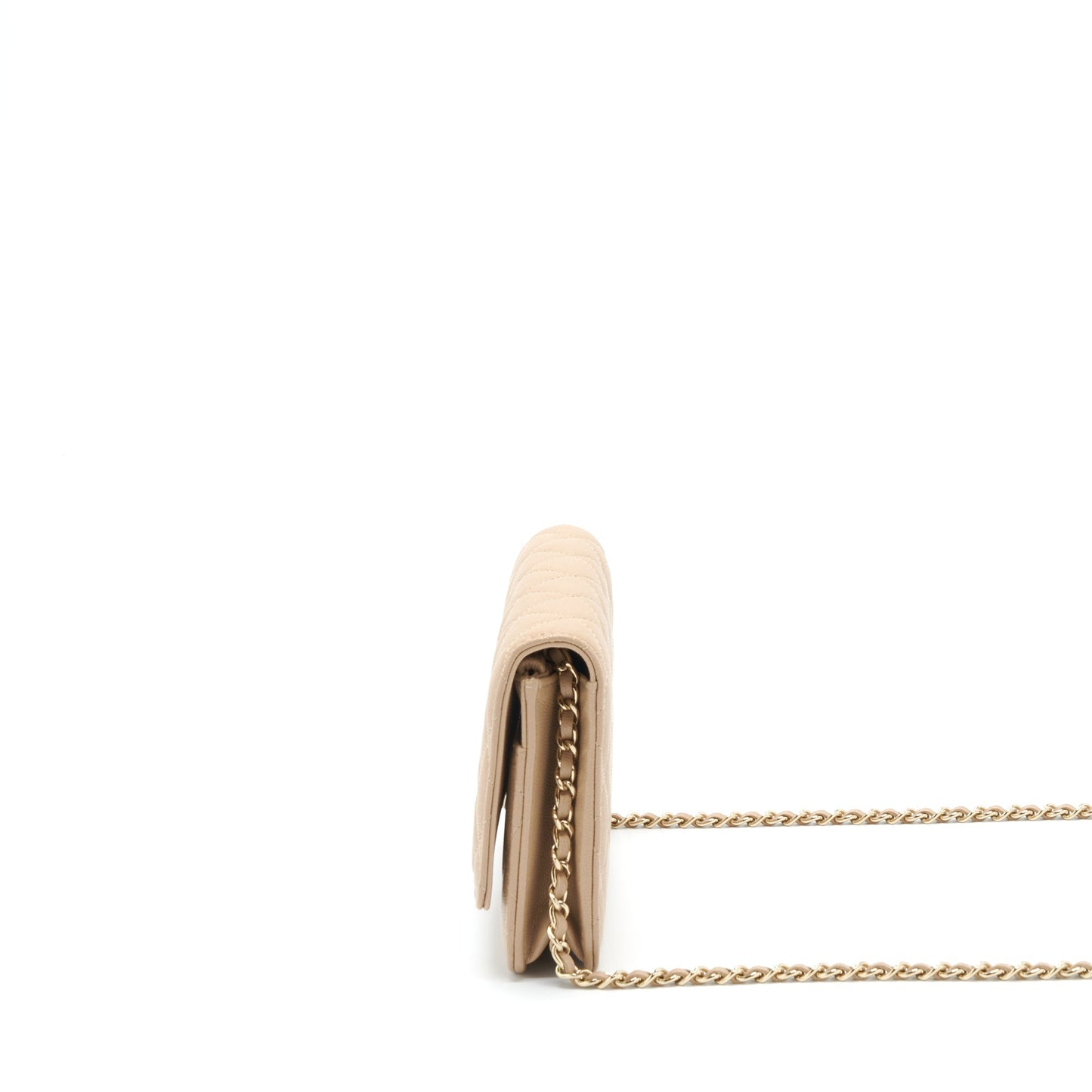 Chanel 22S detailed Logo Wallet on chain Caviar Dark beige with L