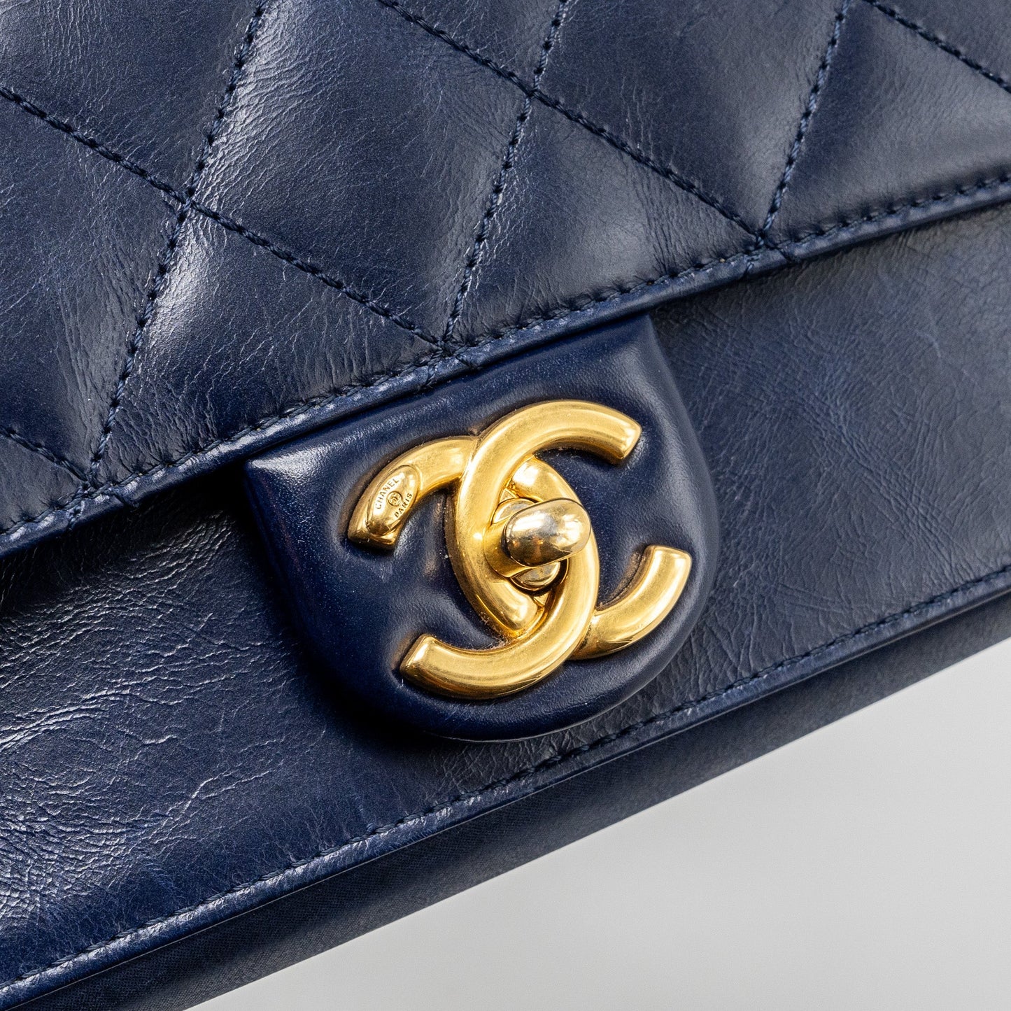 Chanel Quilted flap bag with chain handle calfskin dark blue