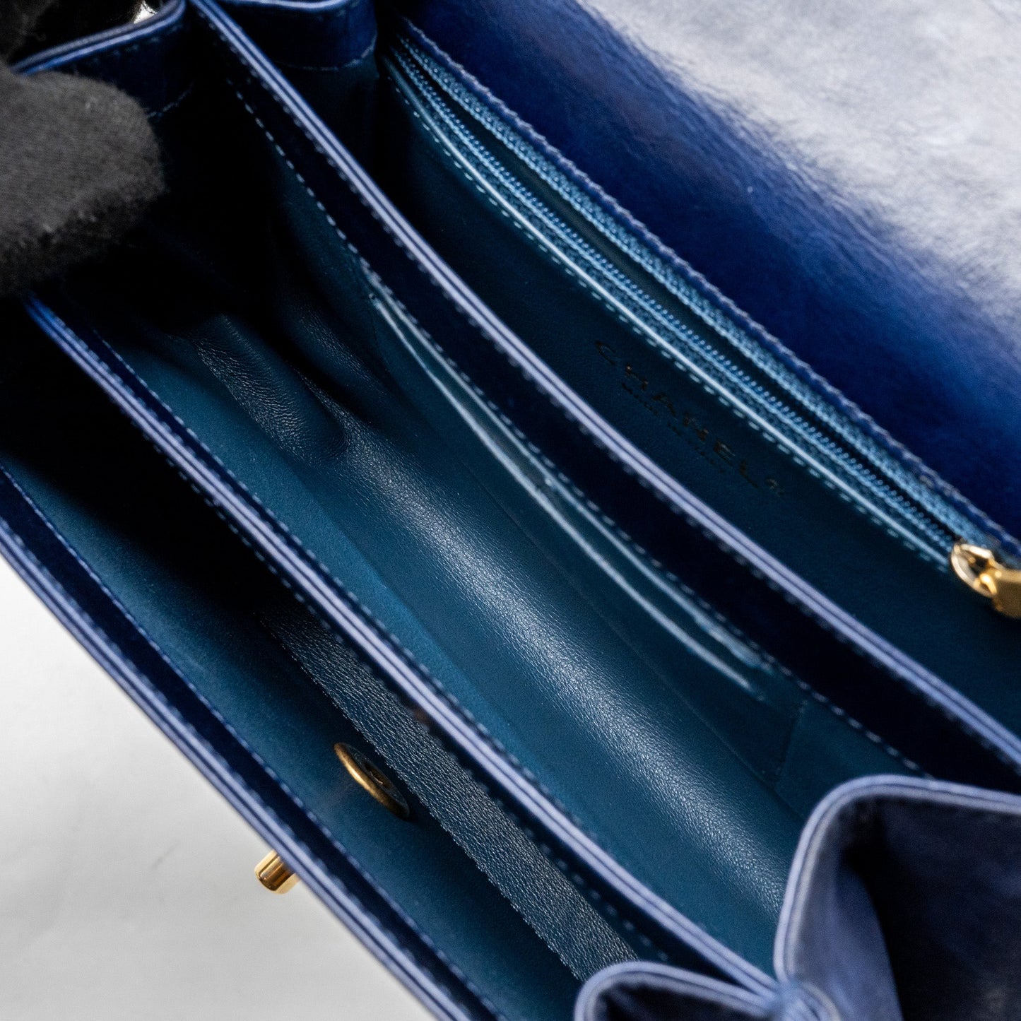 Chanel Quilted flap bag with chain handle calfskin dark blue