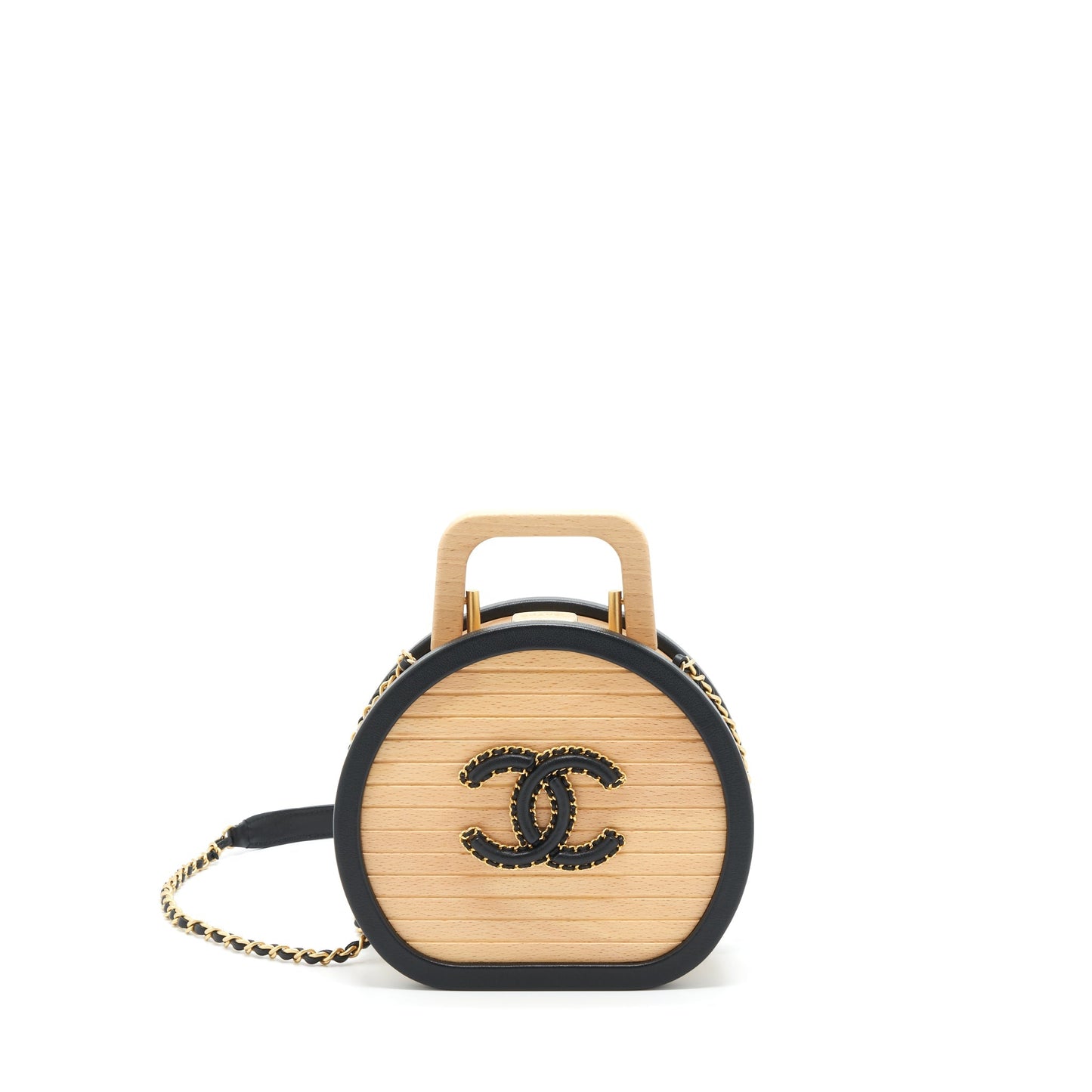 Chanel 22C small vanity case beech wood, calfskin beige / black with