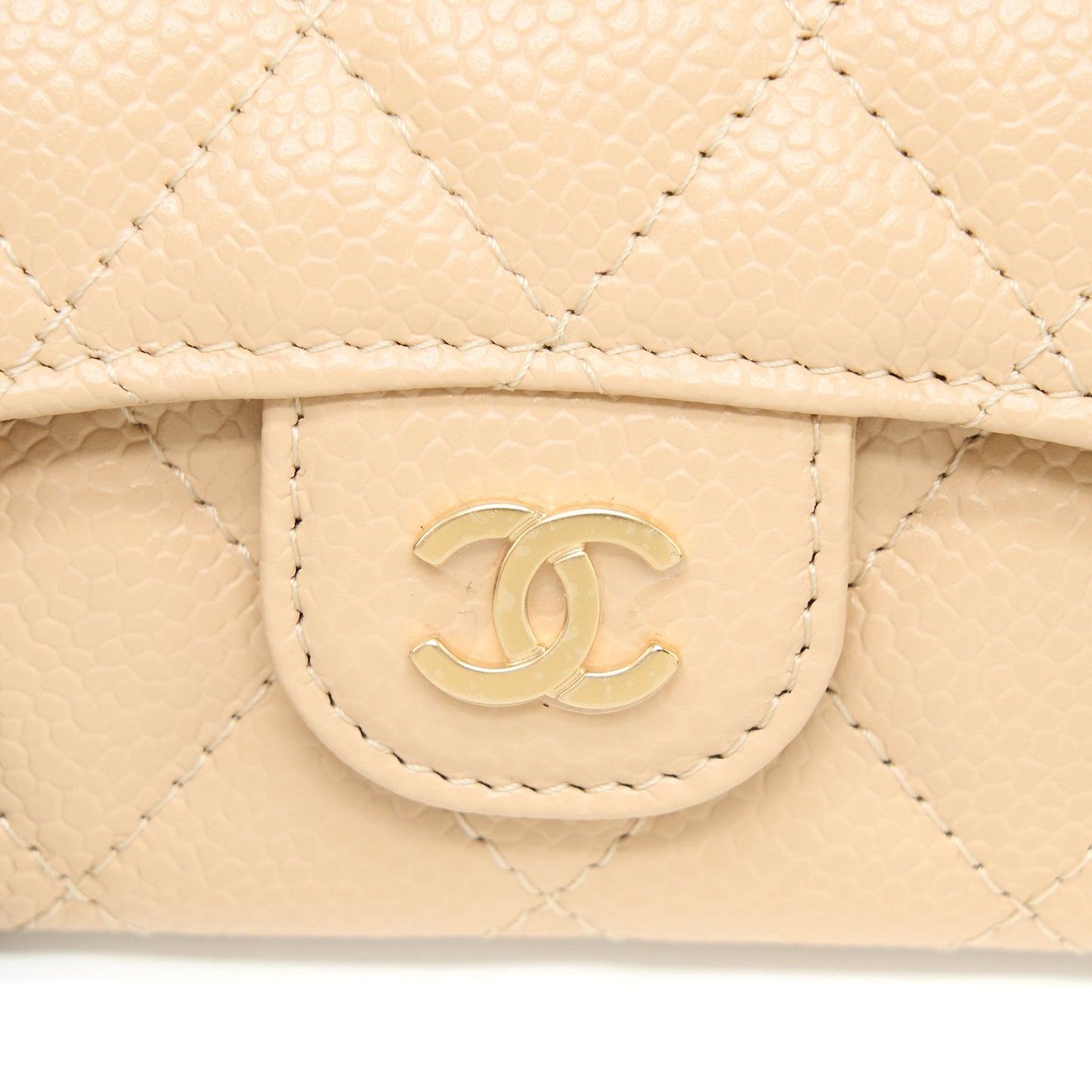 Chanel Classic Flap Card Holder Caviar Beige  (Microchip)
