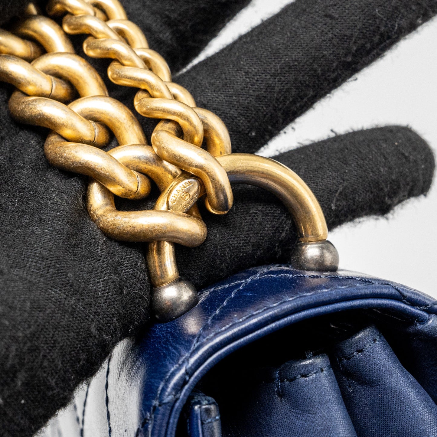 Chanel Quilted flap bag with chain handle calfskin dark blue