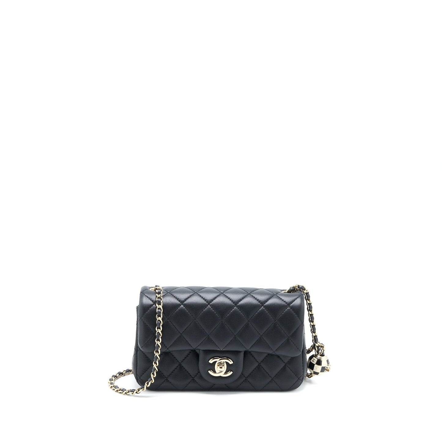Chanel 23C Pearl Crush Mini Rectangular Flap Bag Lambskin Black L (Microchip)