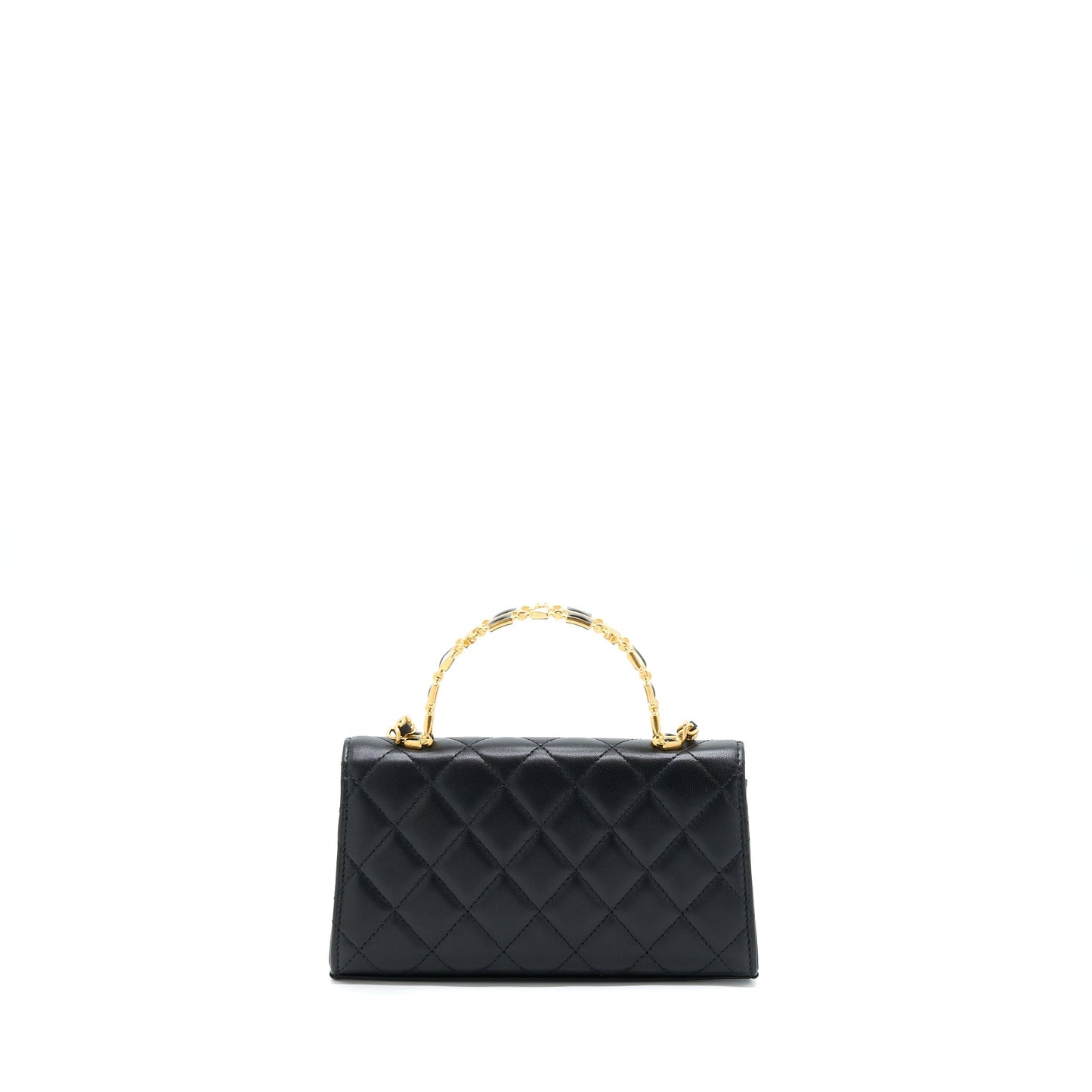 Chanel 22B Flap Bag With Enamel/CC Logo Top Handle Lambskin Black Brushed