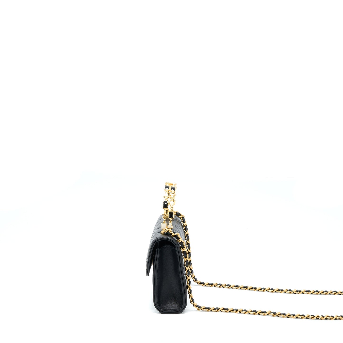 Chanel 22B Flap Bag With Enamel/CC Logo Top Handle Lambskin Black Brushed