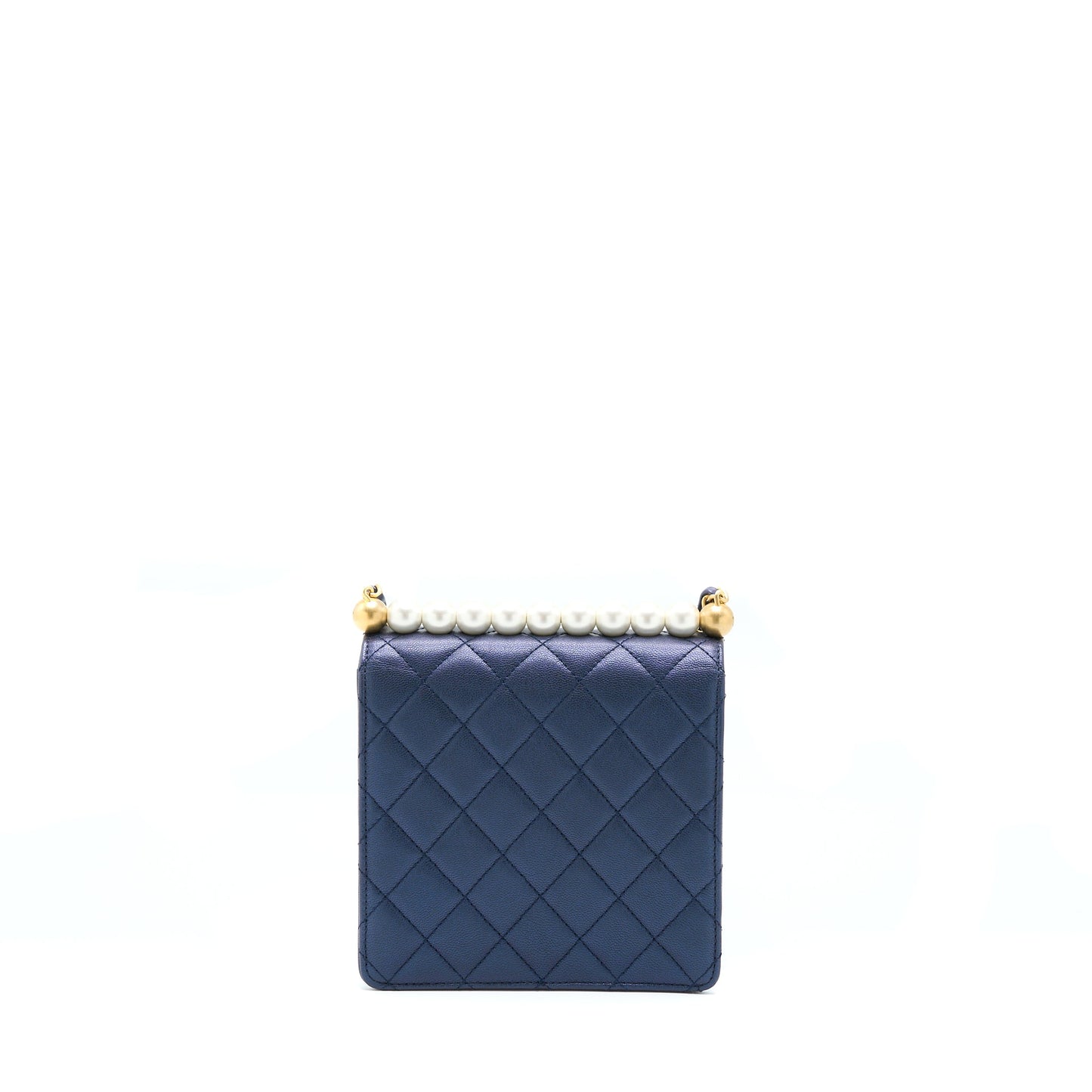 Chanel Vertical Pearl Flap Bag Lambskin Dark Blue