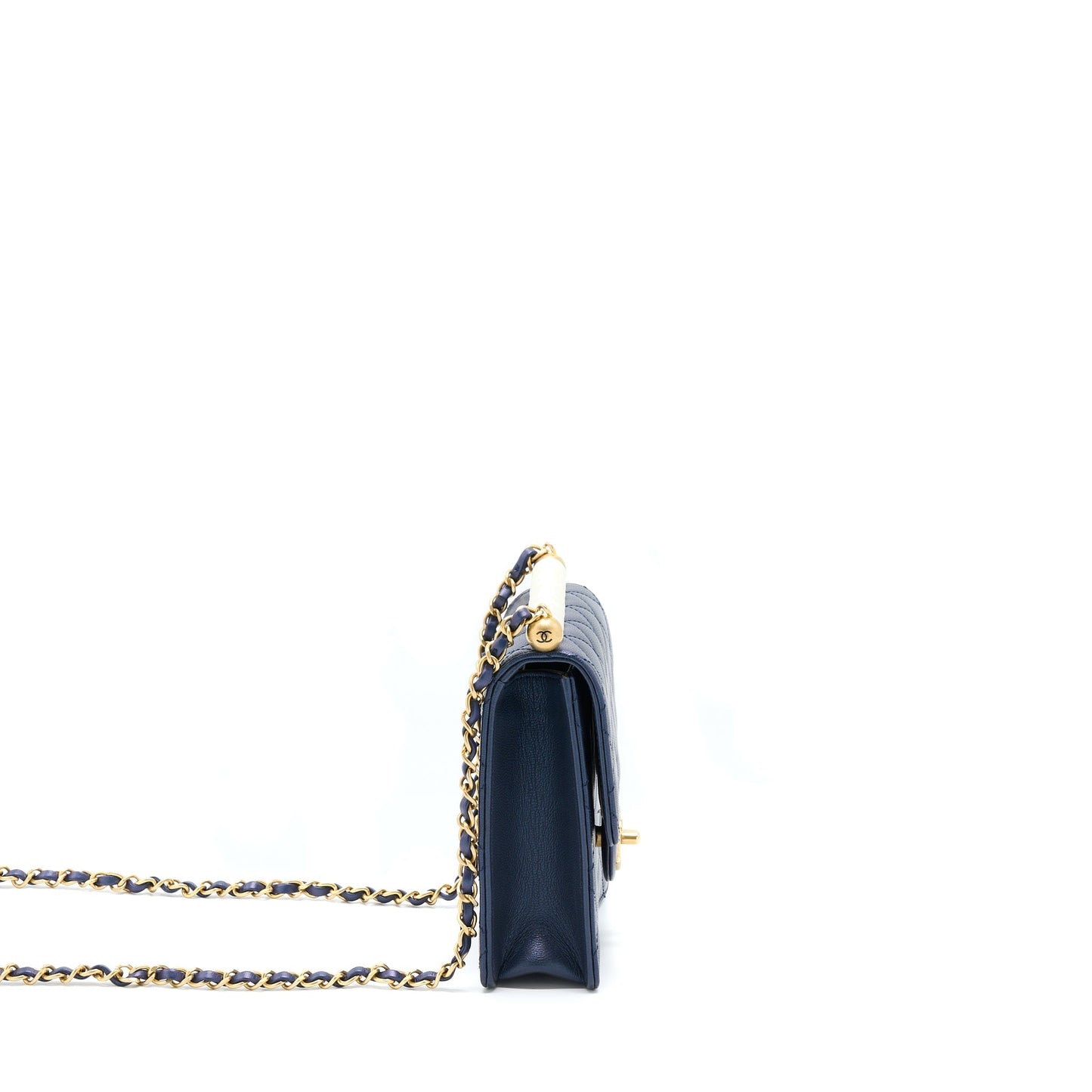 Chanel Vertical Pearl Flap Bag Lambskin Dark Blue