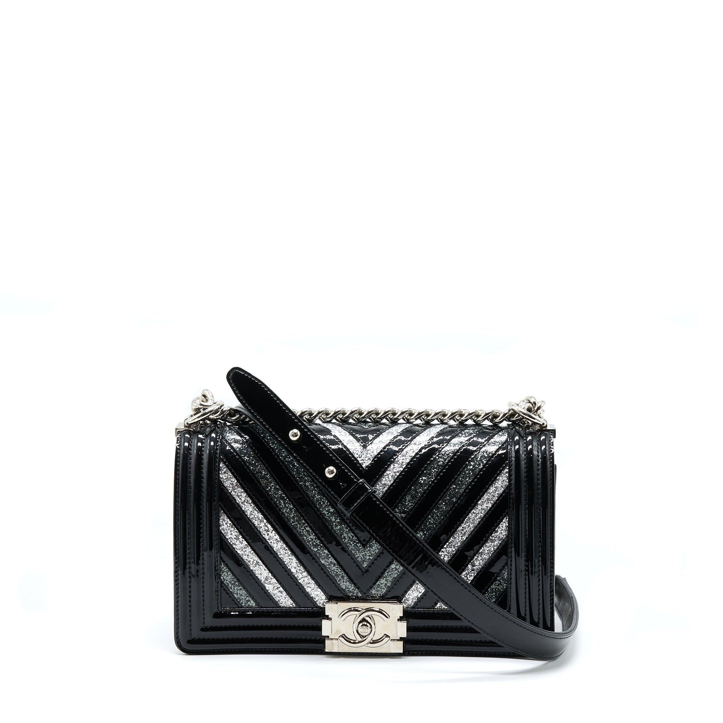 Chanel Medium Boy Bag Chevron Limited Patent Black