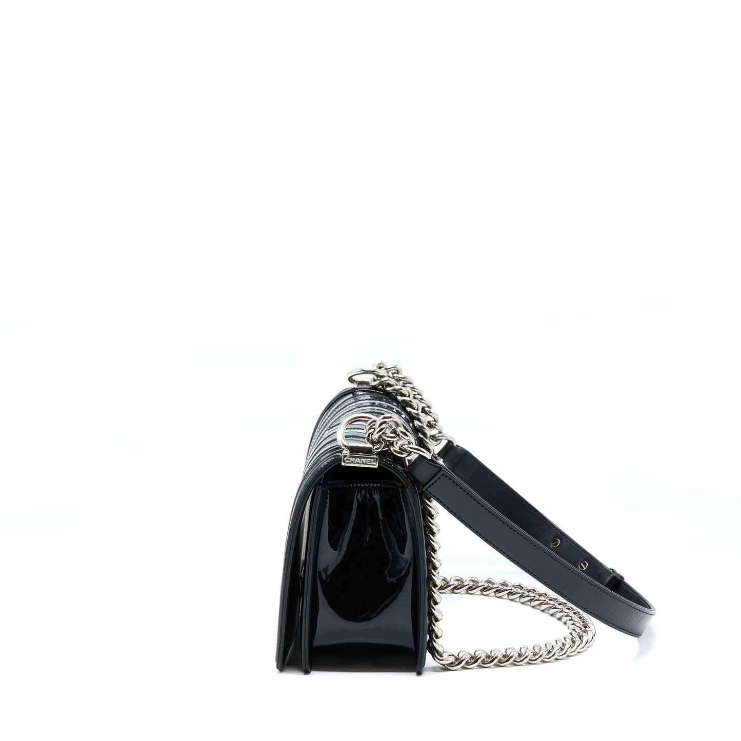 Chanel Medium Boy Bag Chevron Limited Patent Black