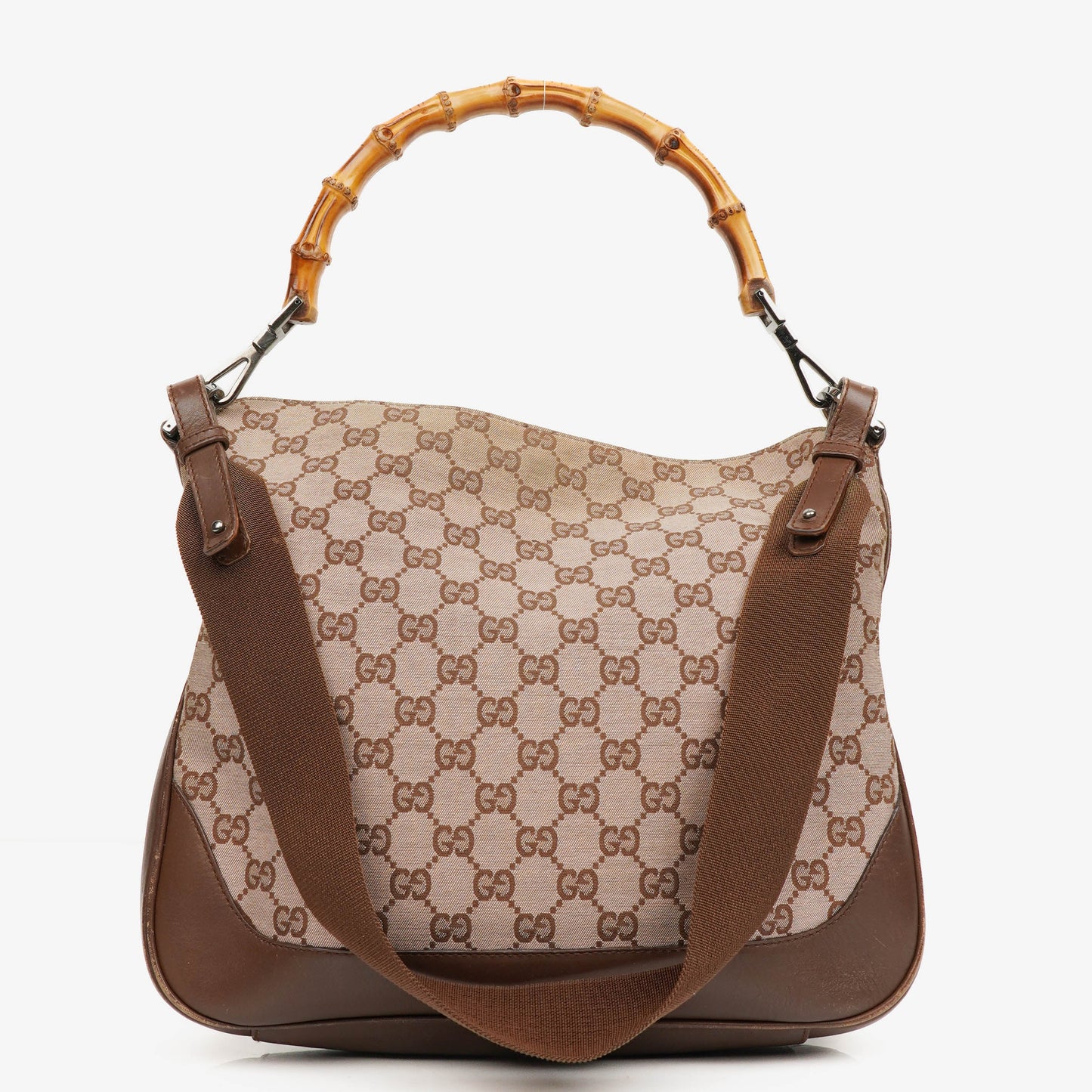 Gucci Bamboo Top Handle Brown/Pink Canvas And Leather Hobo Bag