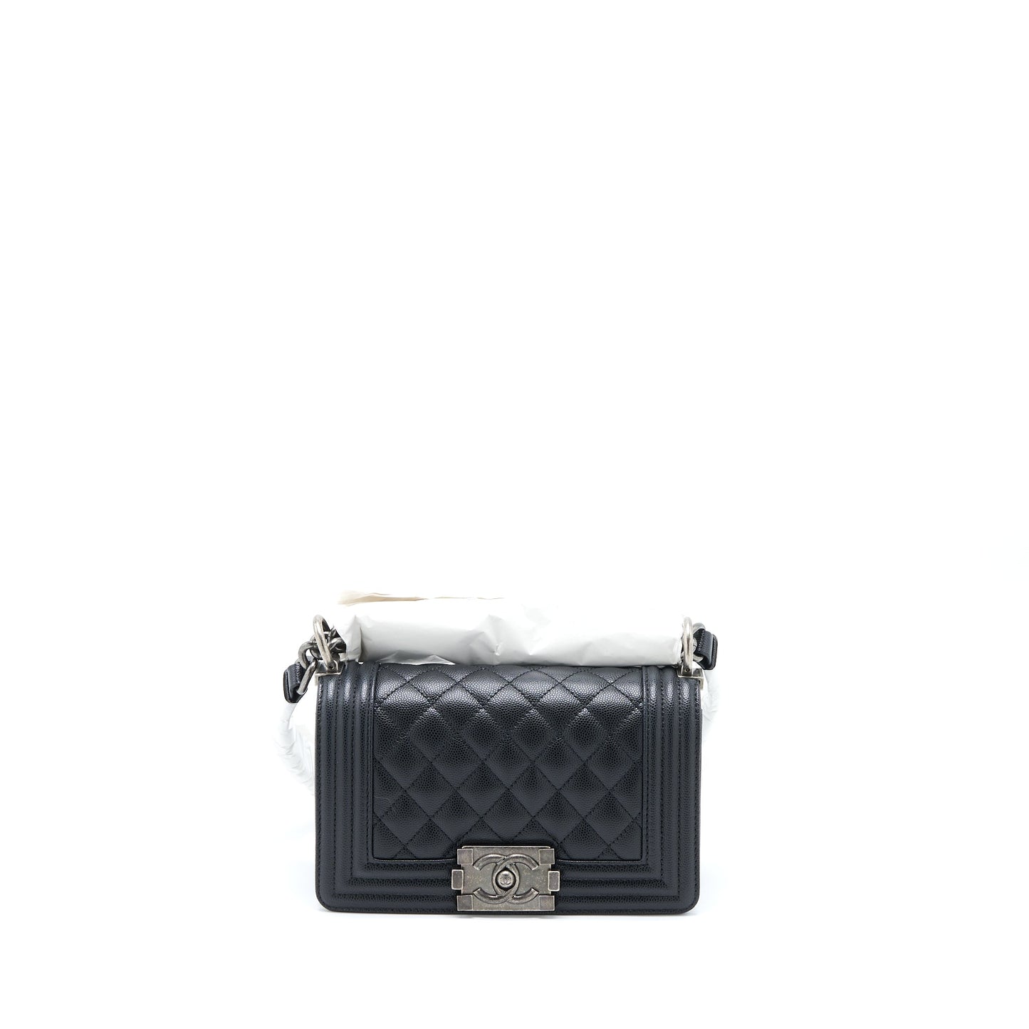 Chanel Small Boy Bag Caviar Black Ruthenium  (Microchip)