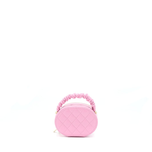 Chanel 22S Top Handle Mini Round Vanity Clutch Lambskin Pink L