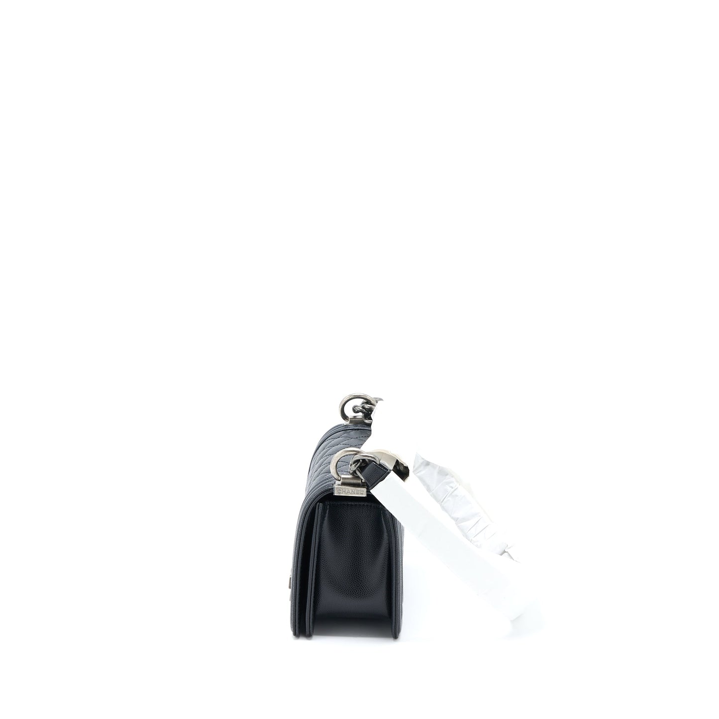 Chanel Small Boy Bag Caviar Black Ruthenium  (Microchip)