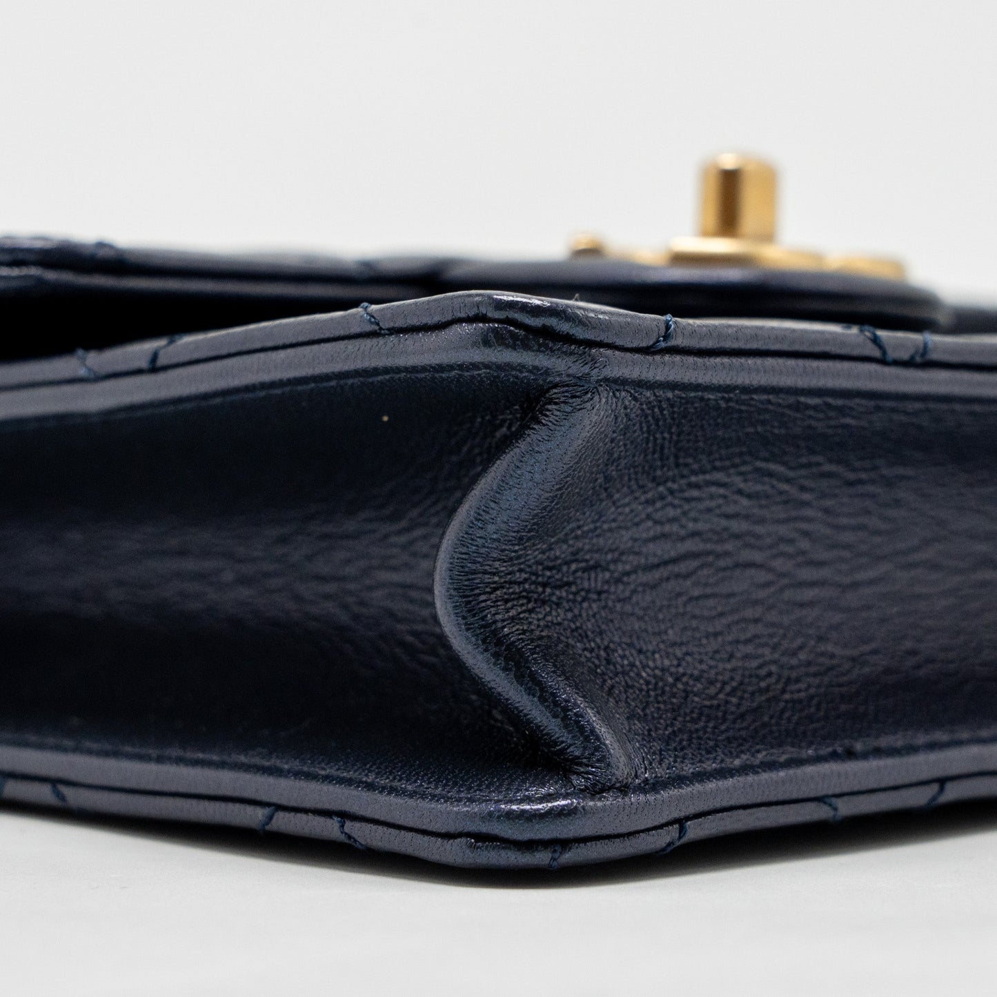 Chanel pearl decorated quilted flap bag lambskin navy