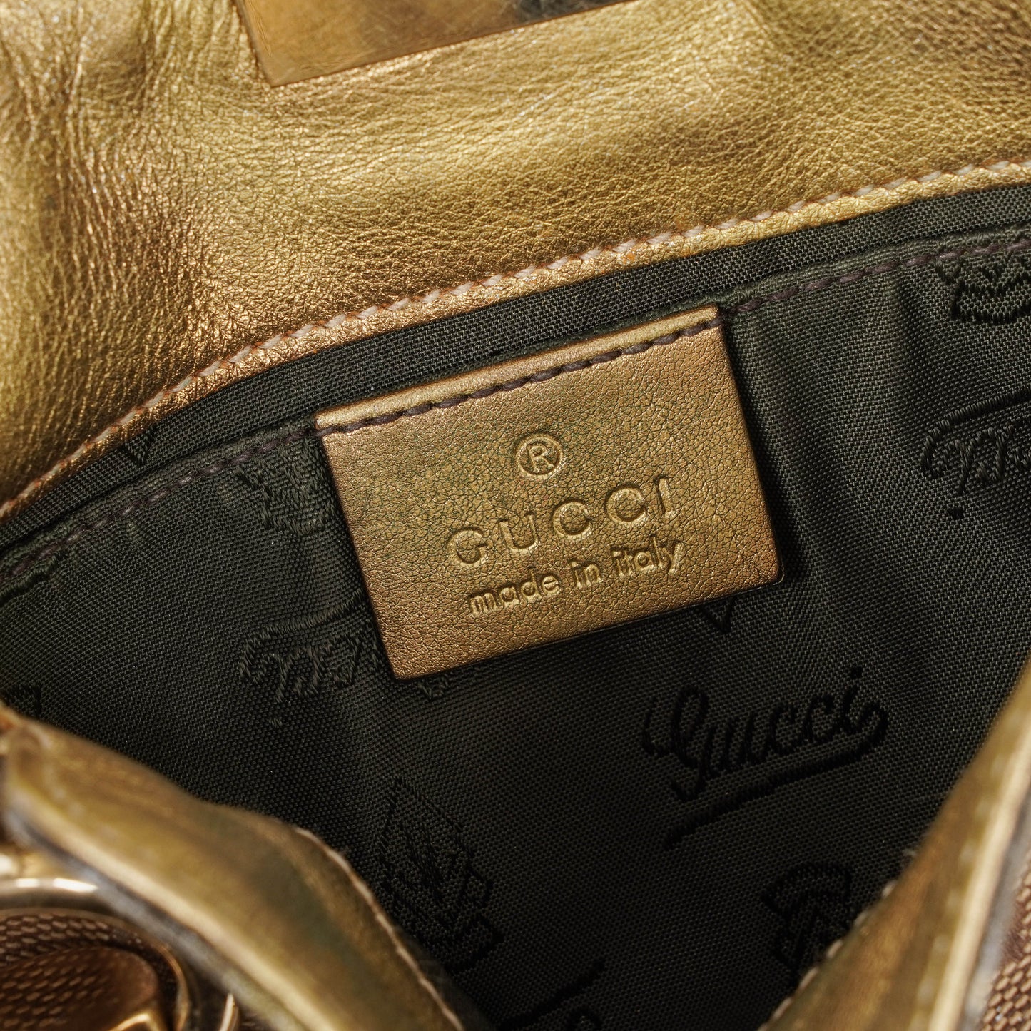 Gucci Mini Babouska Indy Beige/Gold GG Crystal Coated Canvas Top Handle Bag