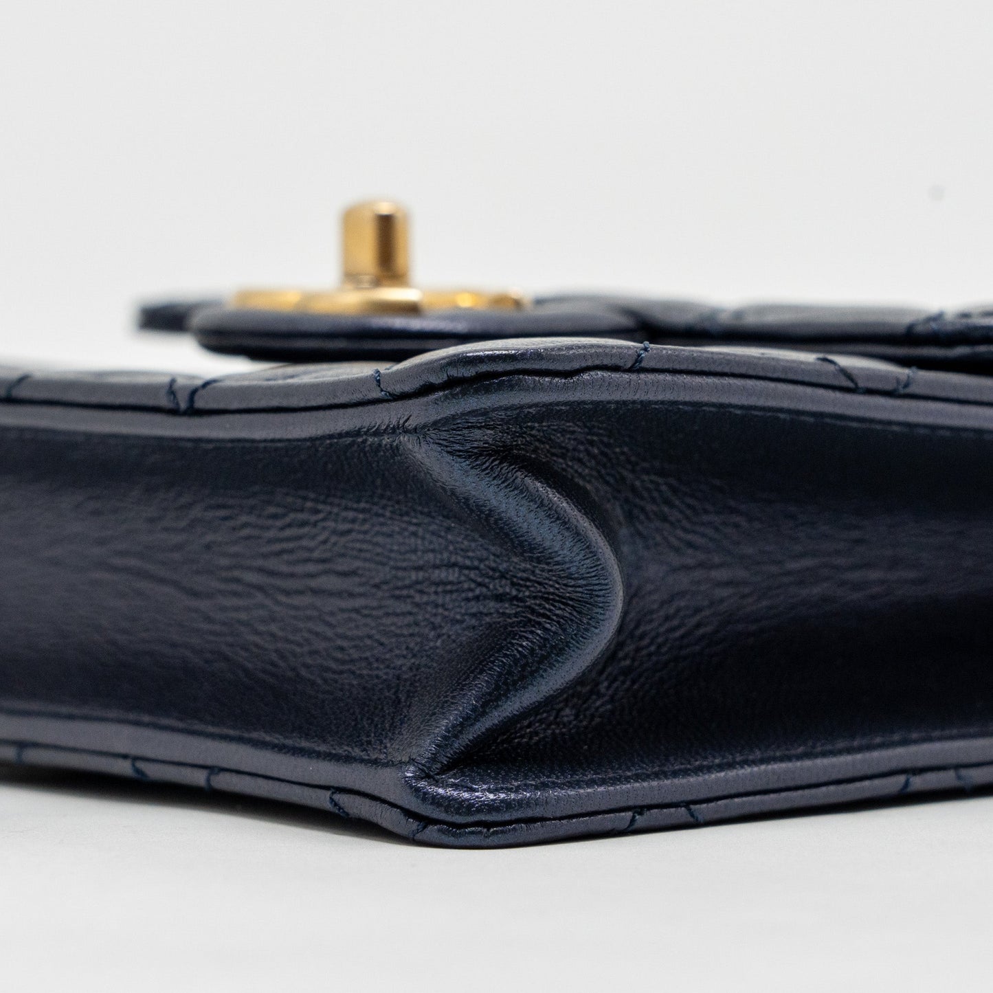 Chanel pearl decorated quilted flap bag lambskin navy