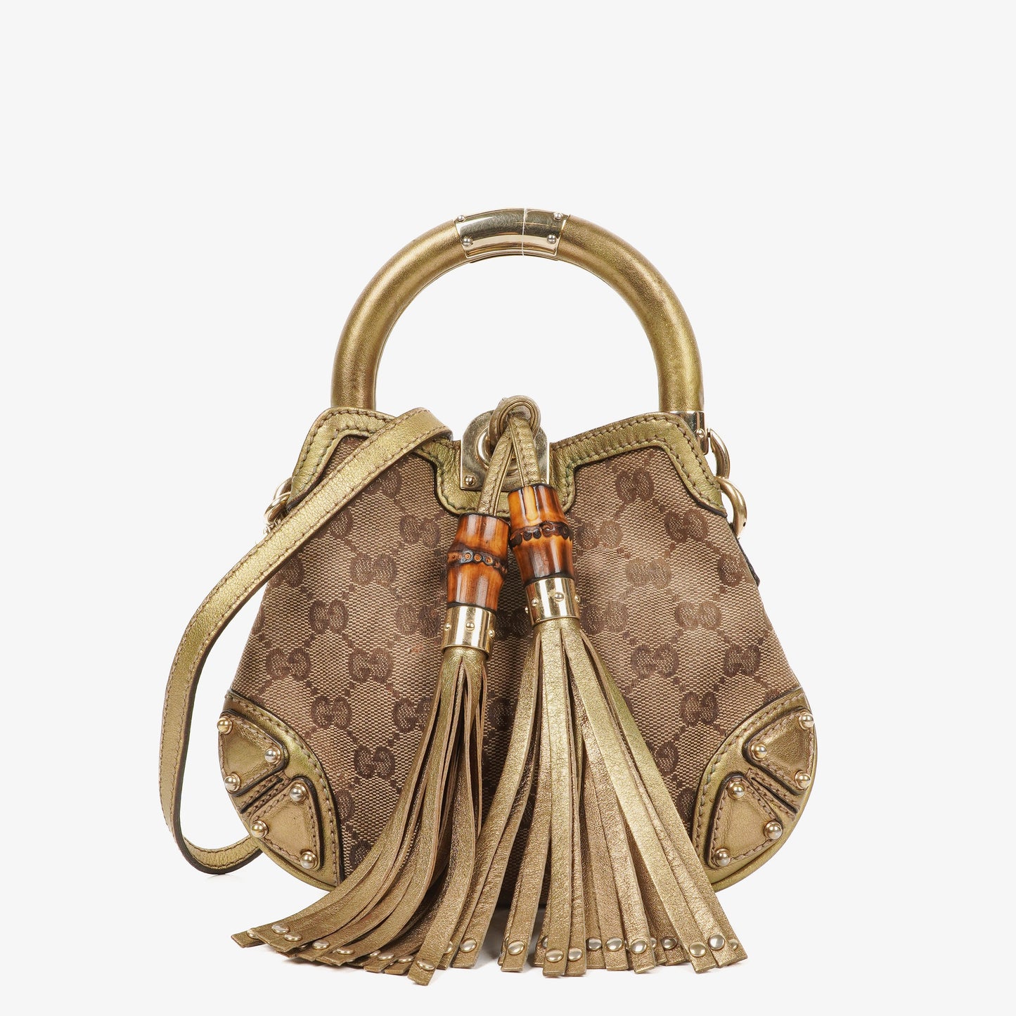 Gucci Mini Babouska Indy Beige/Gold GG Crystal Coated Canvas Top Handle Bag