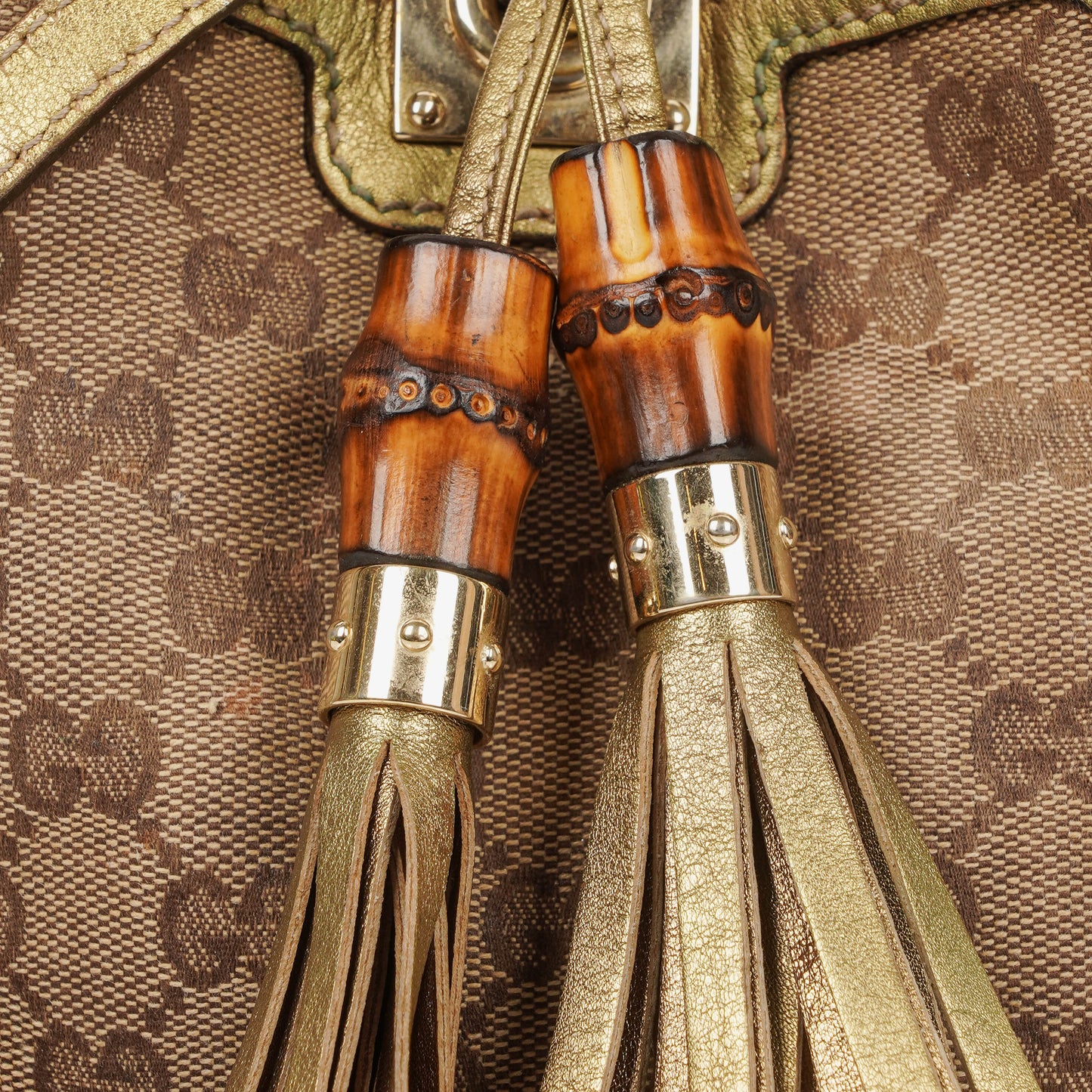 Gucci Mini Babouska Indy Beige/Gold GG Crystal Coated Canvas Top Handle Bag