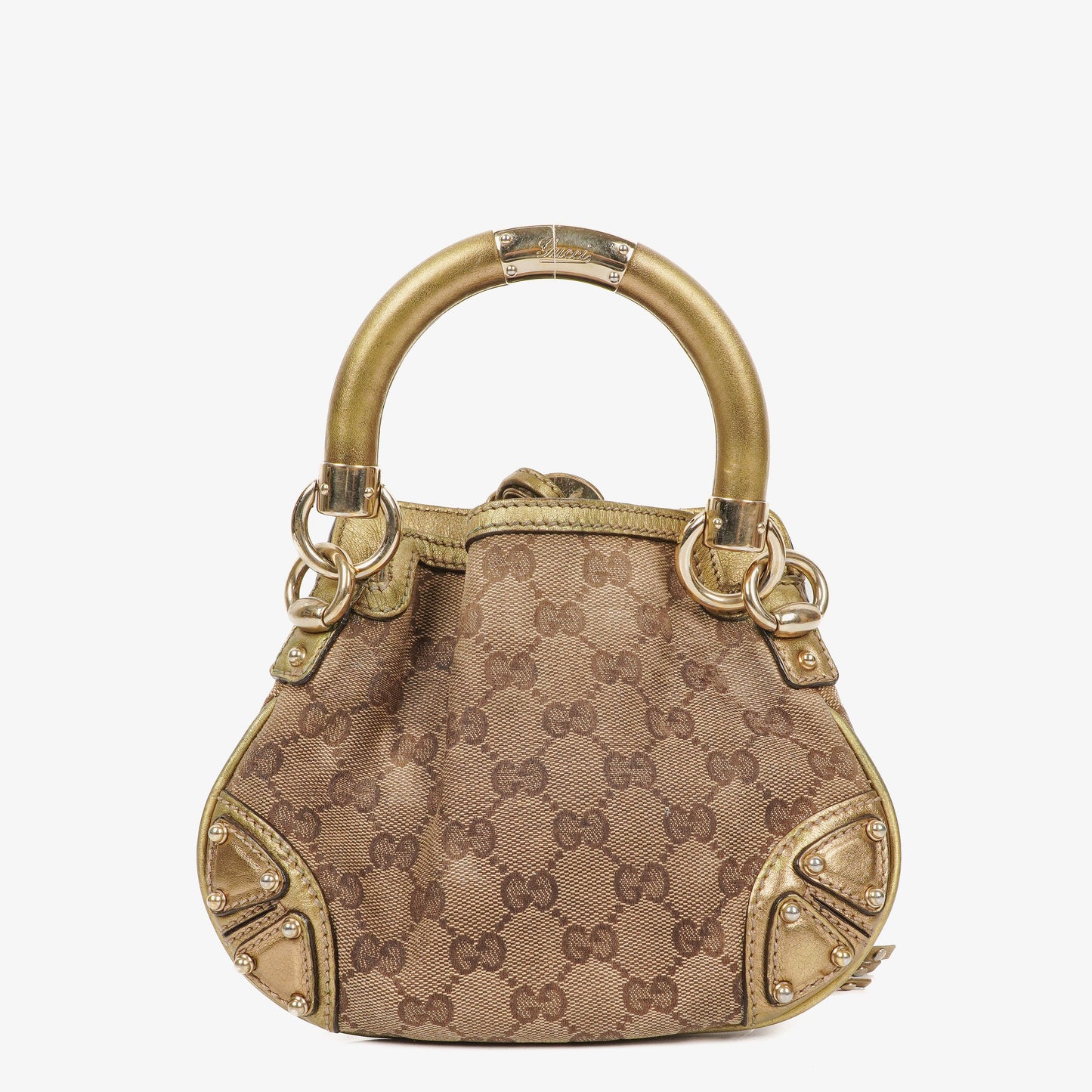 Gucci Mini Babouska Indy Beige/Gold GG Crystal Coated Canvas Top Handle Bag