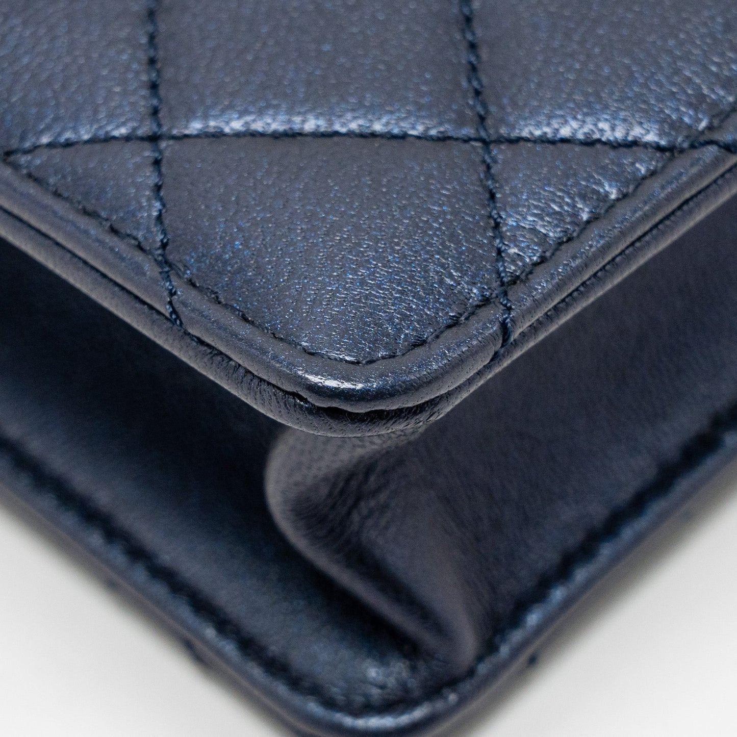 Chanel pearl decorated quilted flap bag lambskin navy