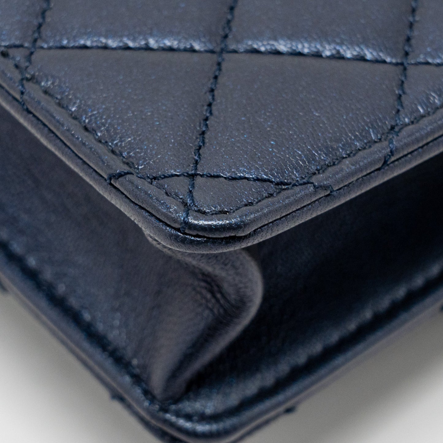 Chanel pearl decorated quilted flap bag lambskin navy
