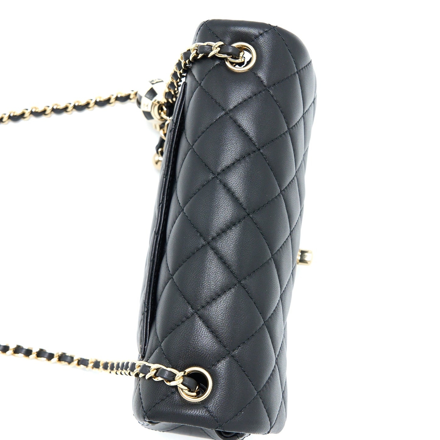 Chanel 23C Pearl Crush Mini Rectangular Flap Bag Lambskin Black L (Microchip)