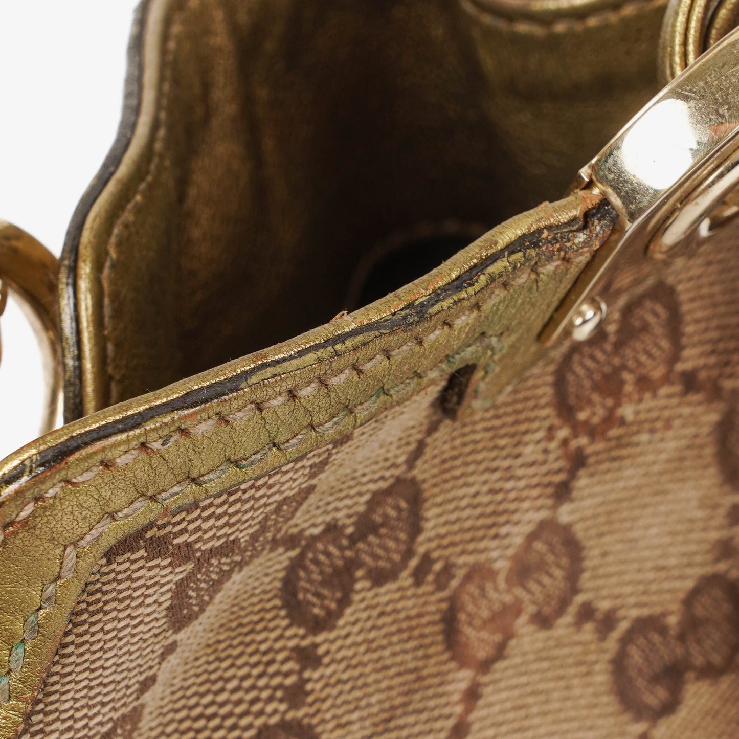 Gucci Mini Babouska Indy Beige/Gold GG Crystal Coated Canvas Top Handle Bag