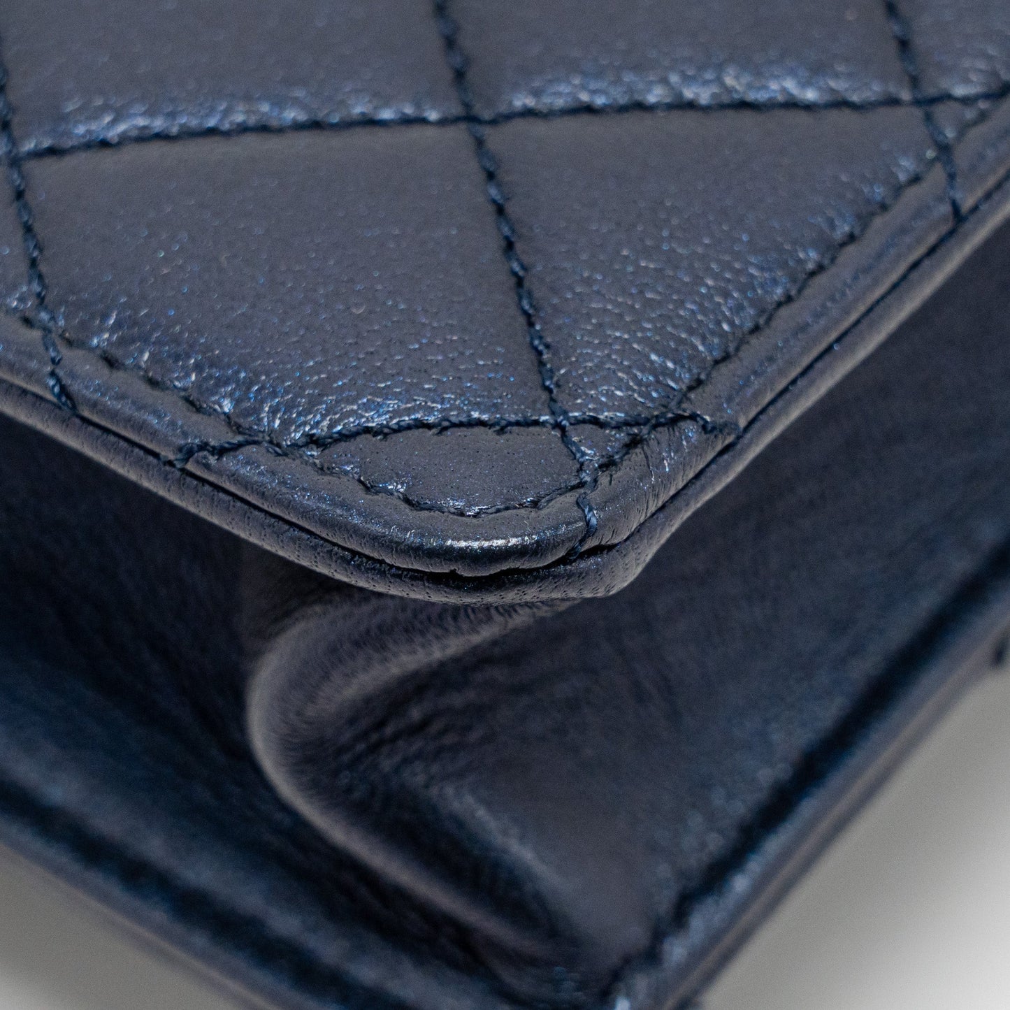 Chanel pearl decorated quilted flap bag lambskin navy