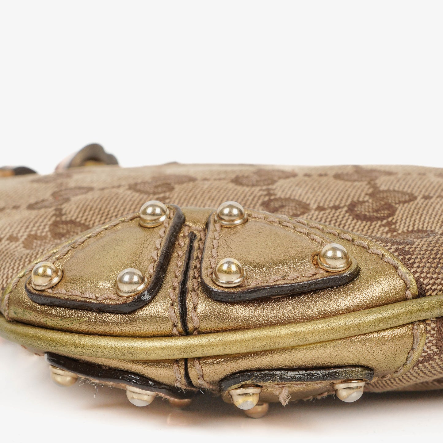Gucci Mini Babouska Indy Beige/Gold GG Crystal Coated Canvas Top Handle Bag