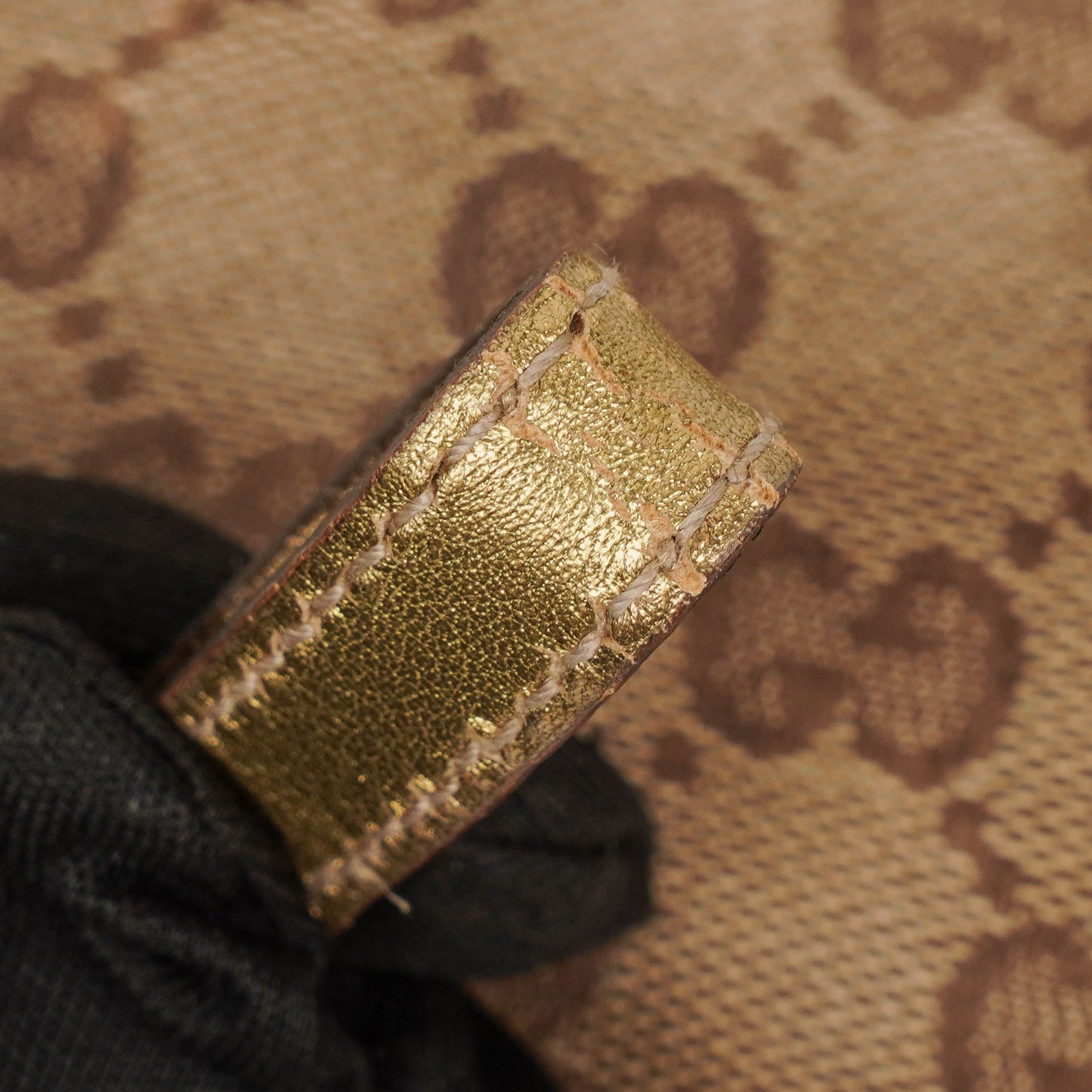 Gucci Mini Babouska Indy Beige/Gold GG Crystal Coated Canvas Top Handle Bag
