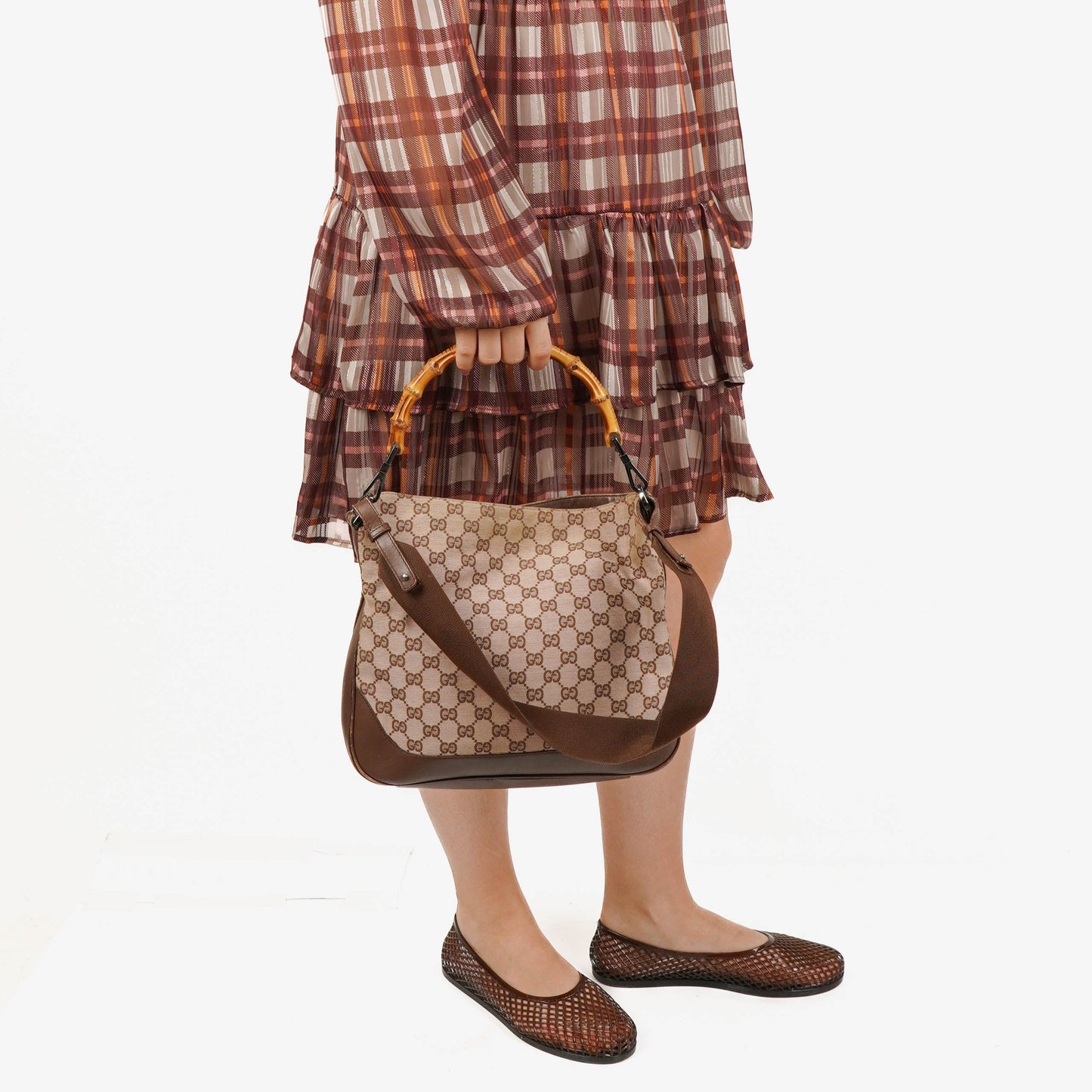 Gucci Bamboo Top Handle Brown/Pink Canvas And Leather Hobo Bag