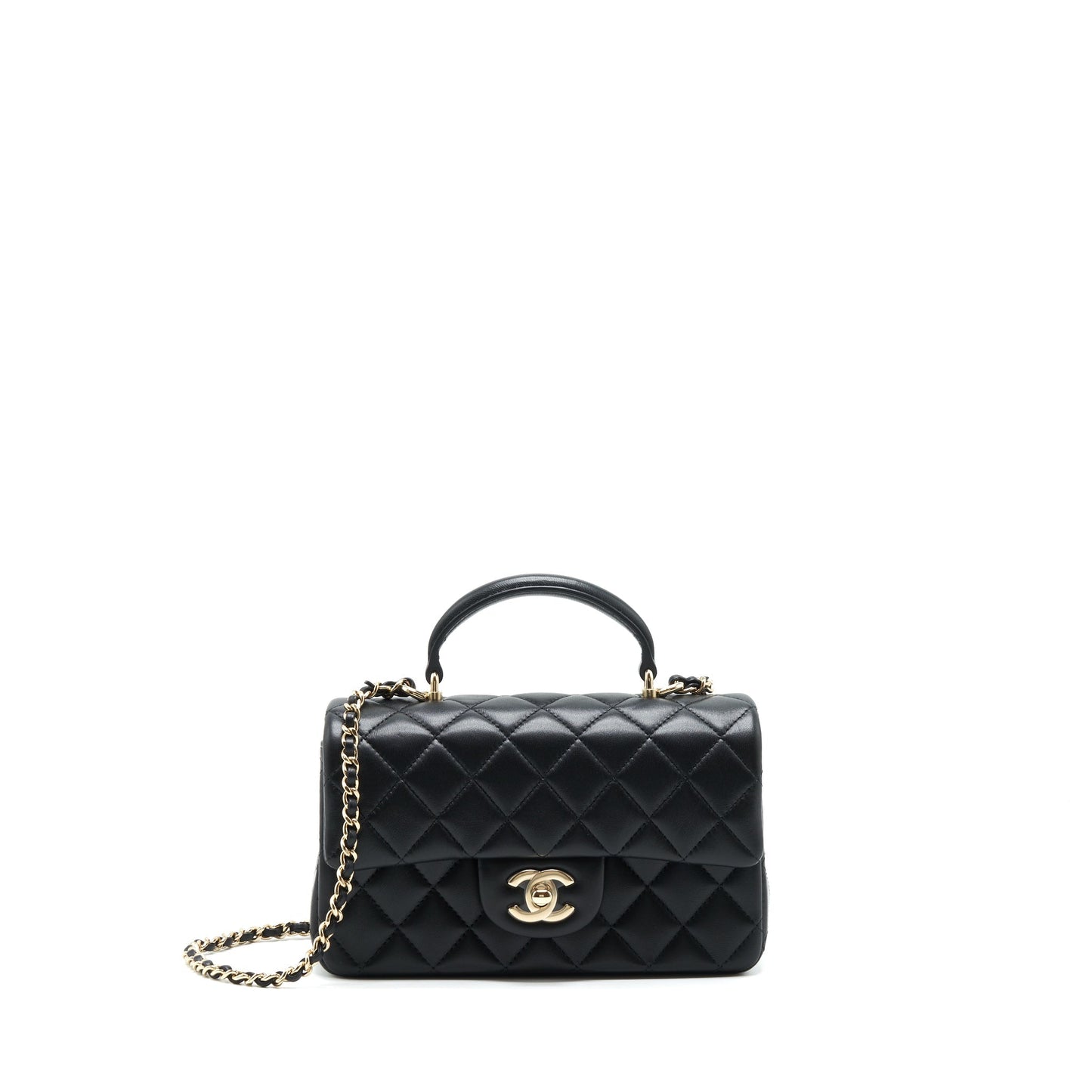 Chanel 22P Top Handle Mini Rectangular Flap Bag Lambskin Black L