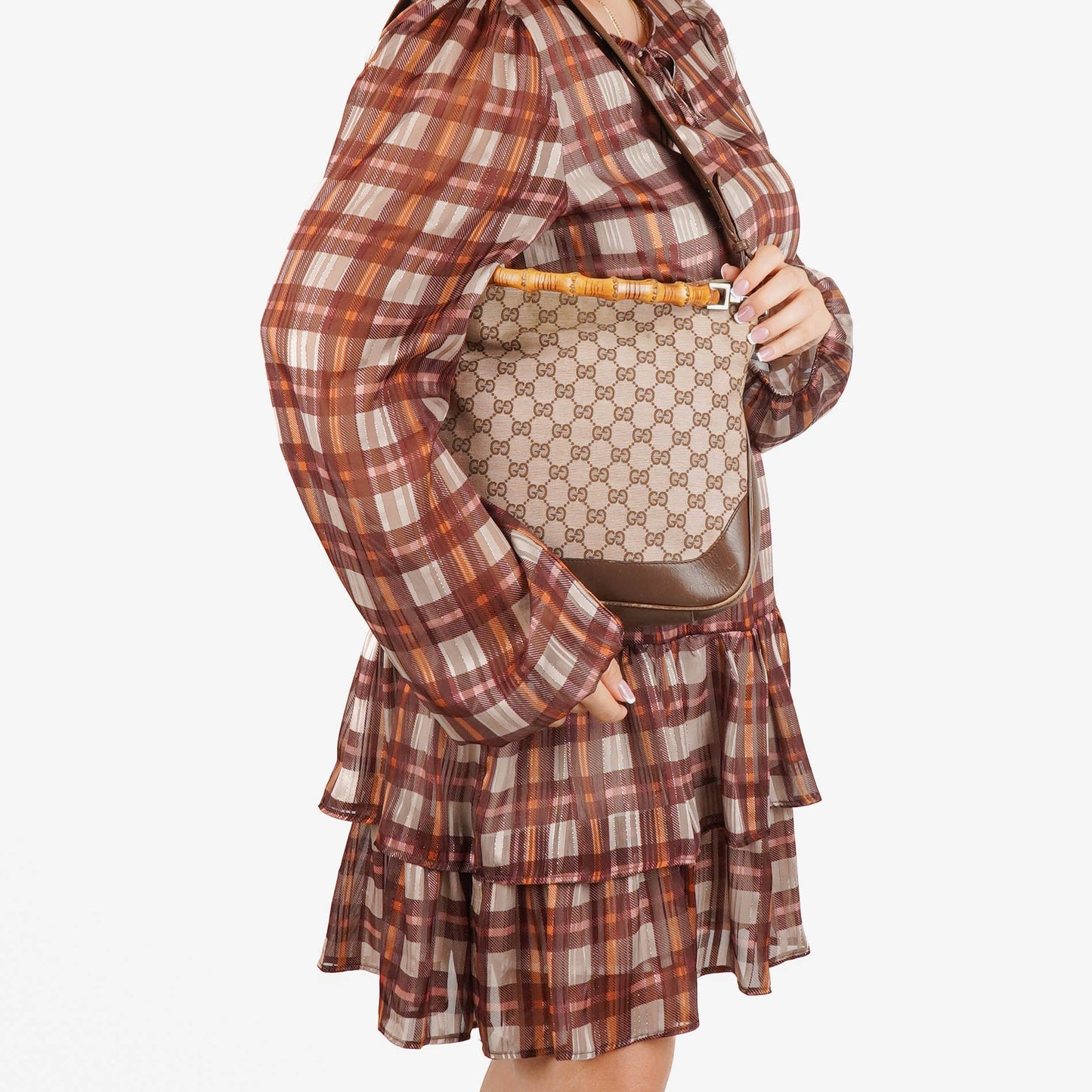 Gucci Bamboo Top Handle Brown/Pink Canvas And Leather Hobo Bag