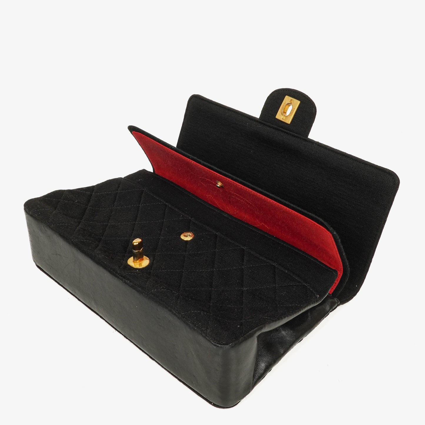 Chanel Medium Classic Double Flap Bag Black Quilted Jersey With 24K Gold-Plated Hardware