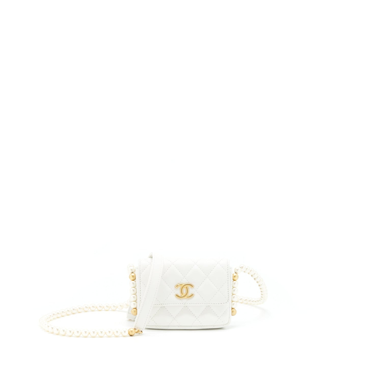 Chanel Pearl Crush Mini Crossbody Bag Lambskin White