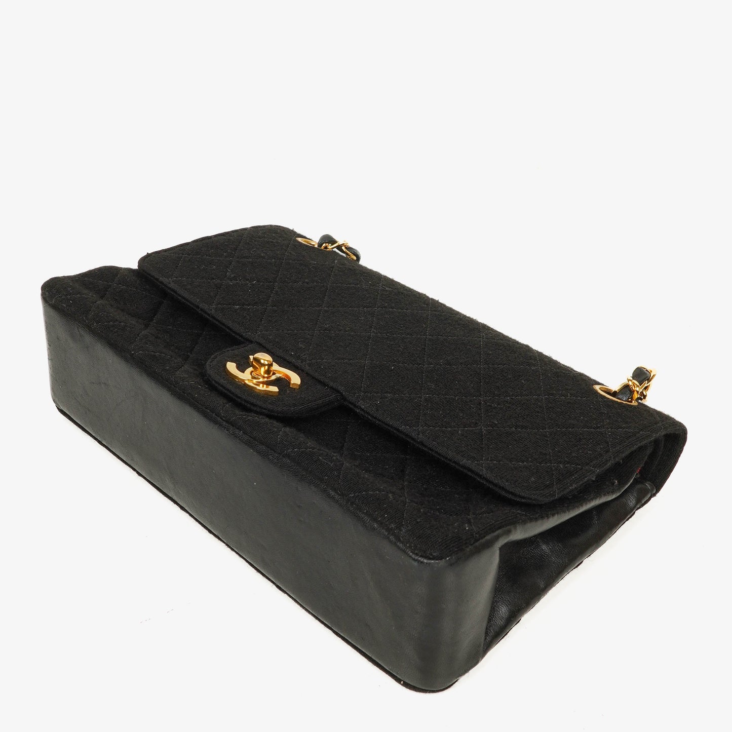 Chanel Medium Classic Double Flap Bag Black Quilted Jersey With 24K Gold-Plated Hardware