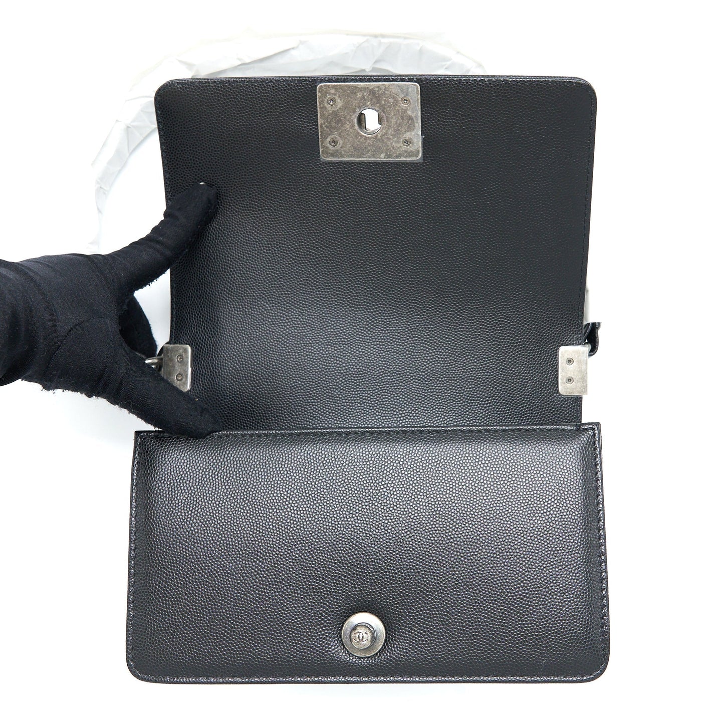 Chanel Small Boy Bag Caviar Black Ruthenium  (Microchip)