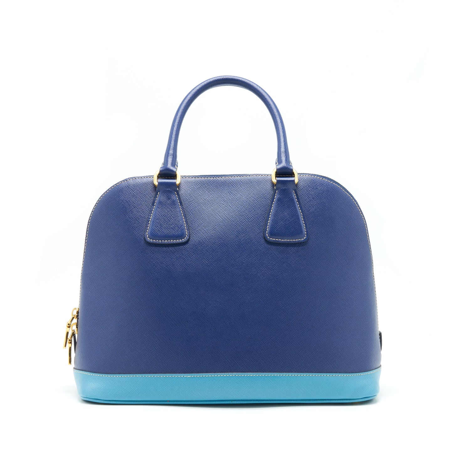 Prada Saffiano Lux Bi Colour Promenade Done Tote Purse Bluette/Turchese Blue