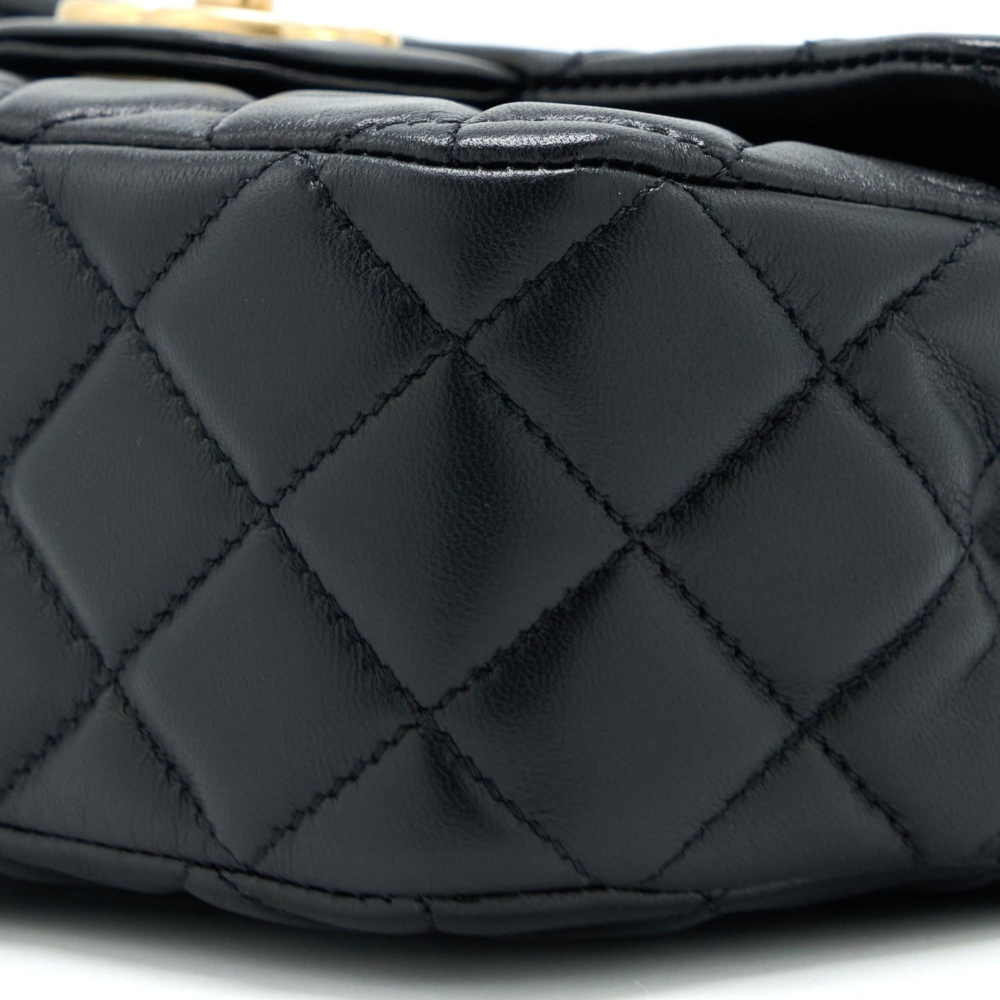 Chanel 22K Coco Chain Quilted Flap Bag Lambskin Black Brushed  (Microchip)