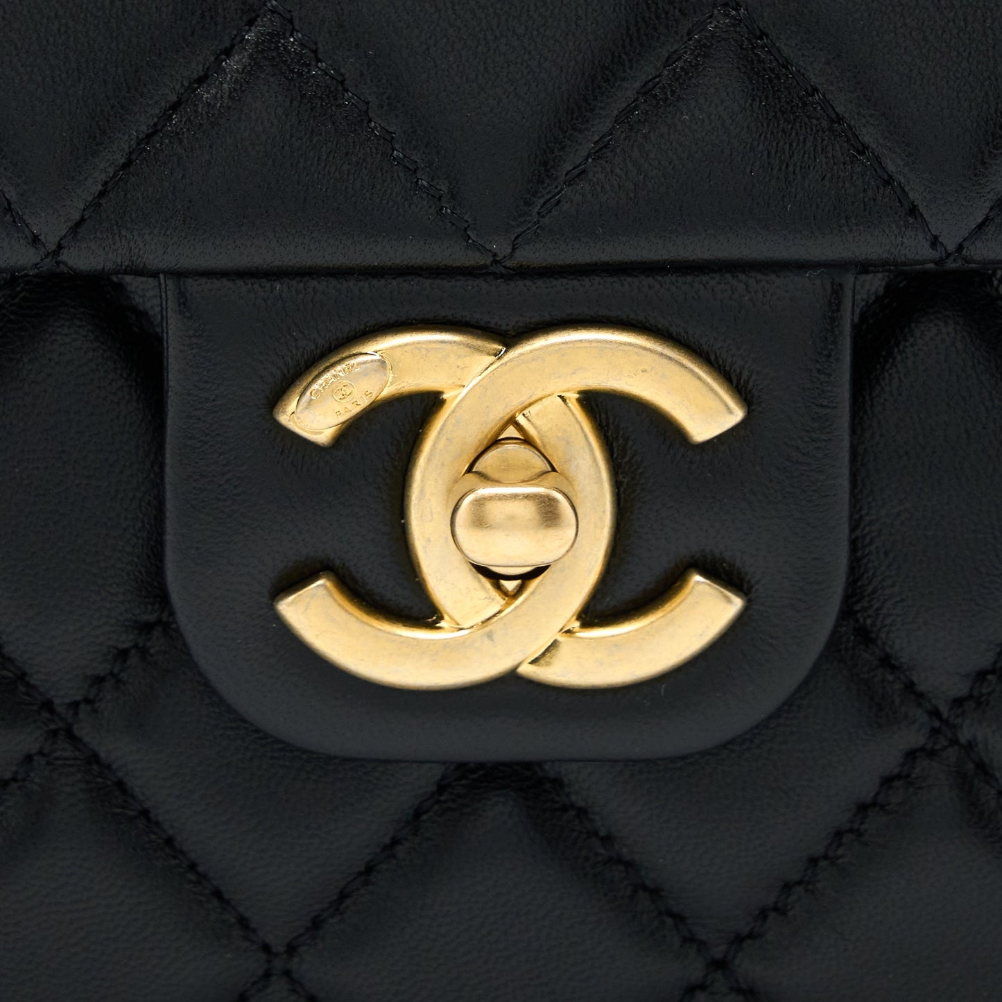 Chanel 22K Coco Chain Quilted Flap Bag Lambskin Black Brushed  (Microchip)