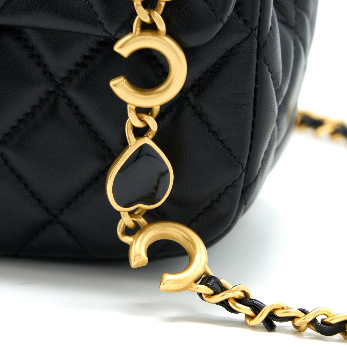 Chanel 22K Coco Chain Quilted Flap Bag Lambskin Black Brushed  (Microchip)