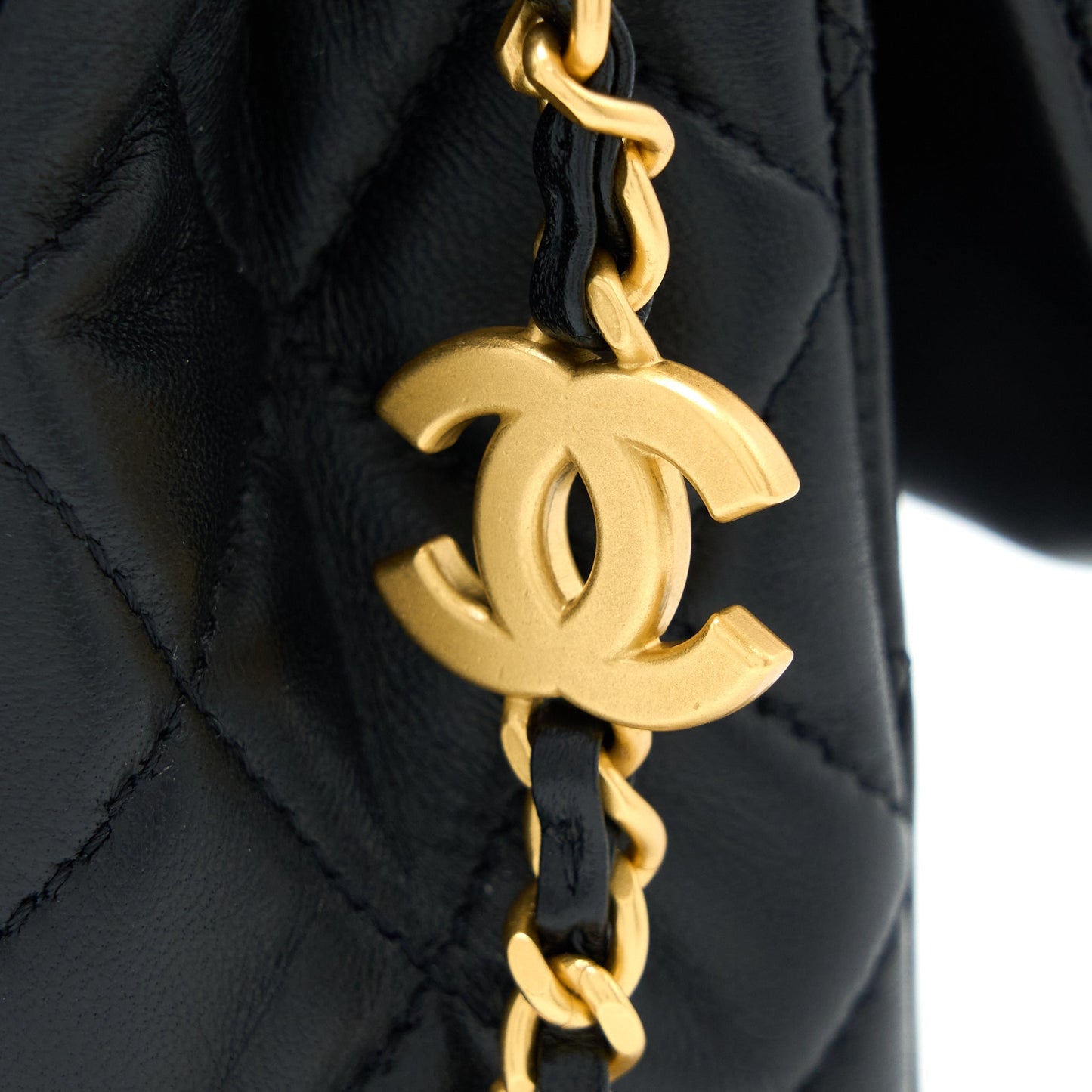Chanel 22K Coco Chain Quilted Flap Bag Lambskin Black Brushed  (Microchip)