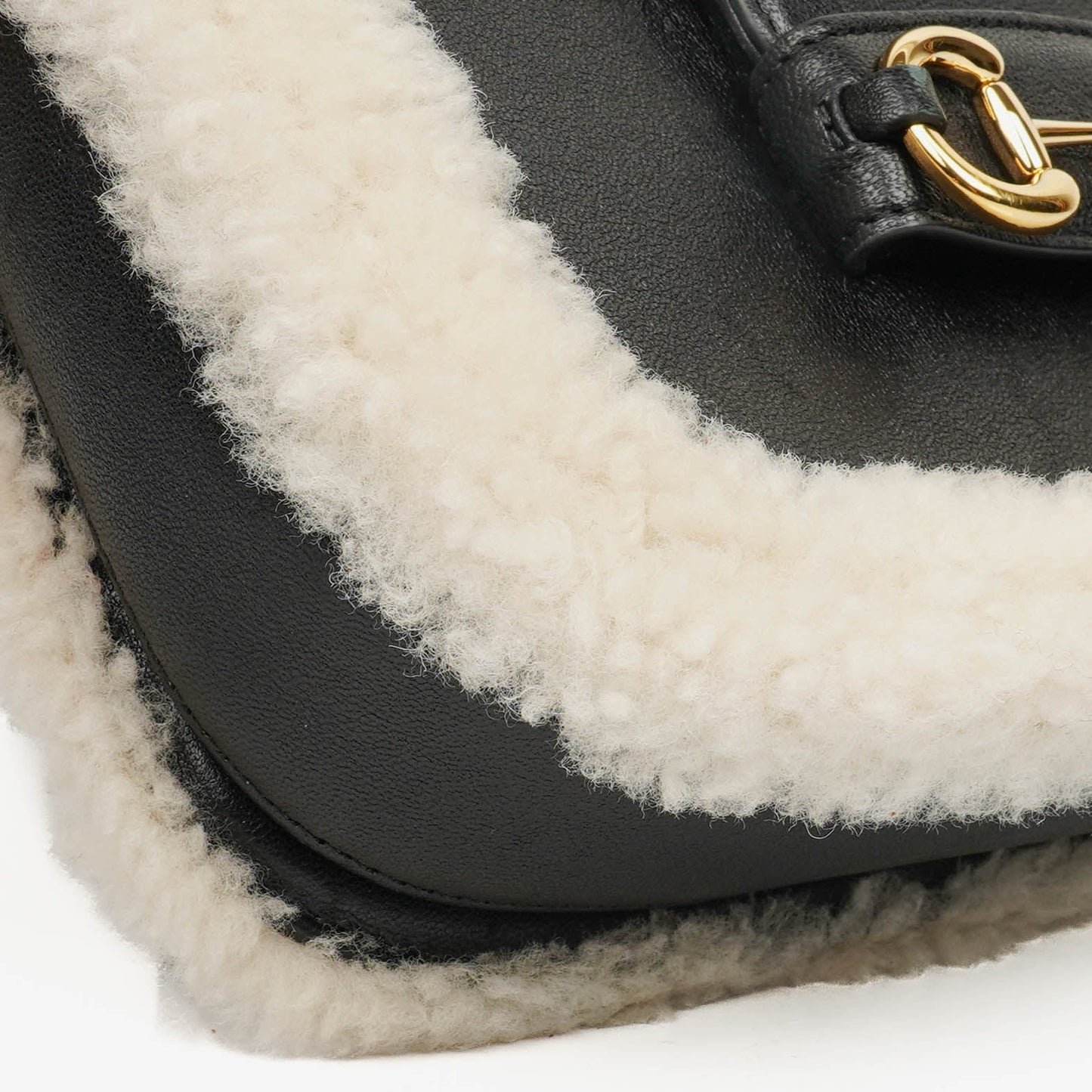 Gucci Black And White Leather/Shearling Horsebit 1955 Shoulder Bag