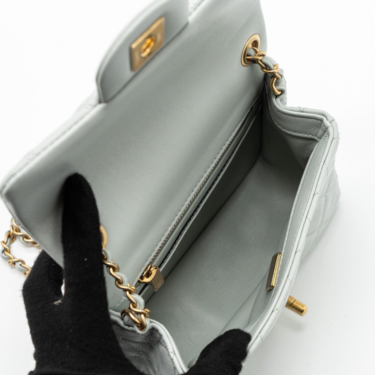 Chanel 23C pearl crush mini square flap bag lambskin grey  (microchip)