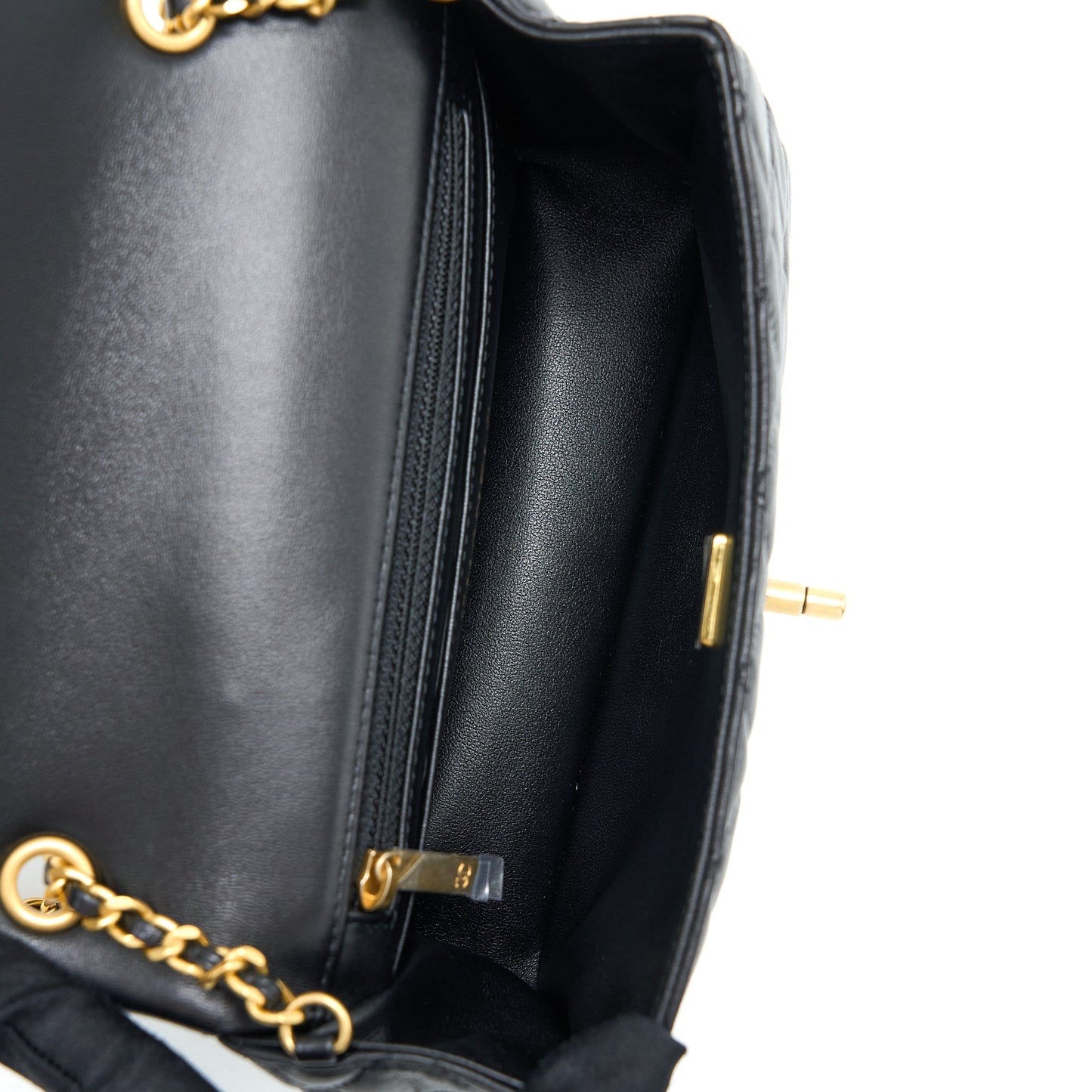 Chanel 22K Coco Chain Quilted Flap Bag Lambskin Black Brushed  (Microchip)