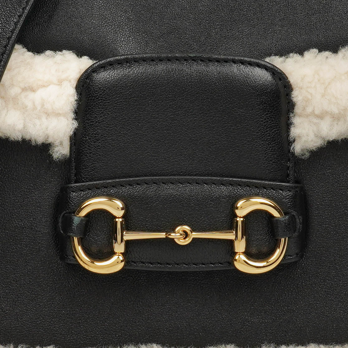 Gucci Black And White Leather/Shearling Horsebit 1955 Shoulder Bag